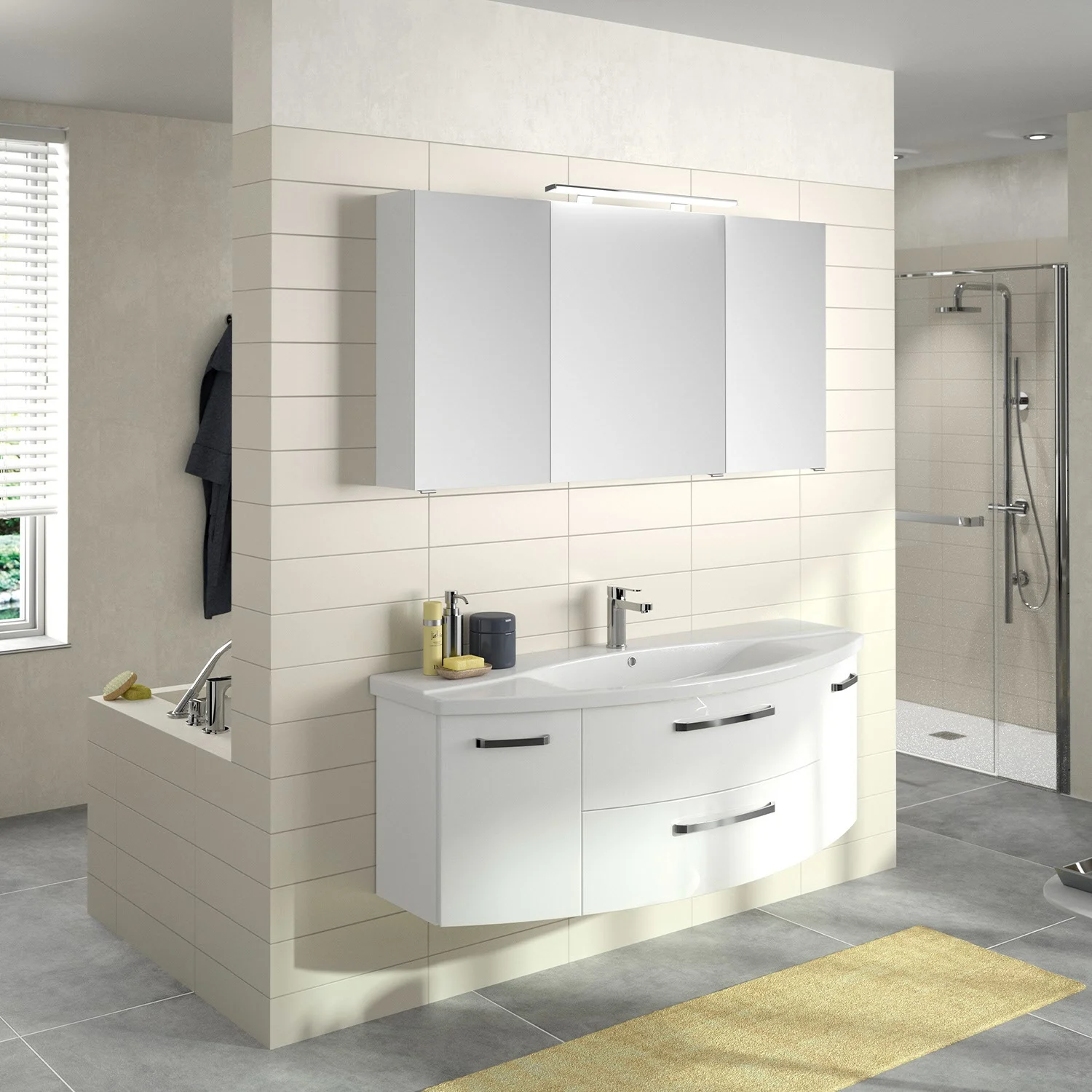 Pelipal Serie 4010 Möbelkombination 140 cm mit Spiegelschrank mit LED-Aufsatzleuchte, Keramikwaschtisch und Waschtischunterschrank Bild 10