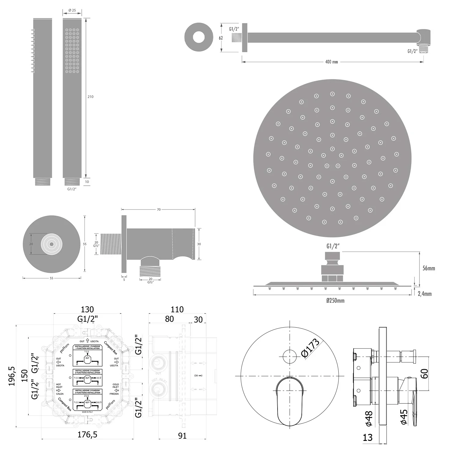 pianura Aora Duschsystem Unterputz mit Einhebelmischer für 2 Verbraucher Bild 2