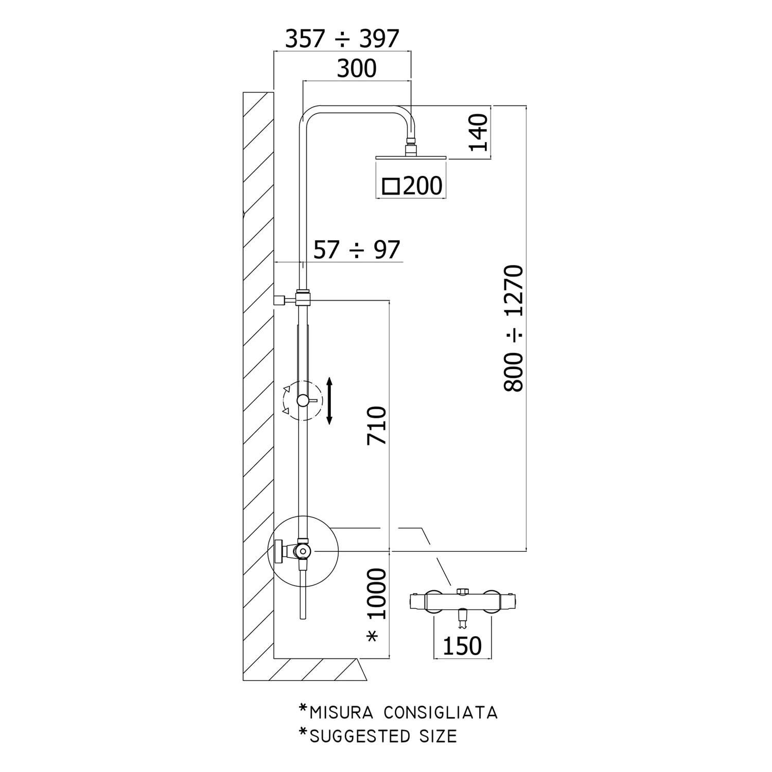 pianura Giulia Duschsystem Aufputz mit Thermostat und Kopfbrause 20 x 20 cm Bild 4