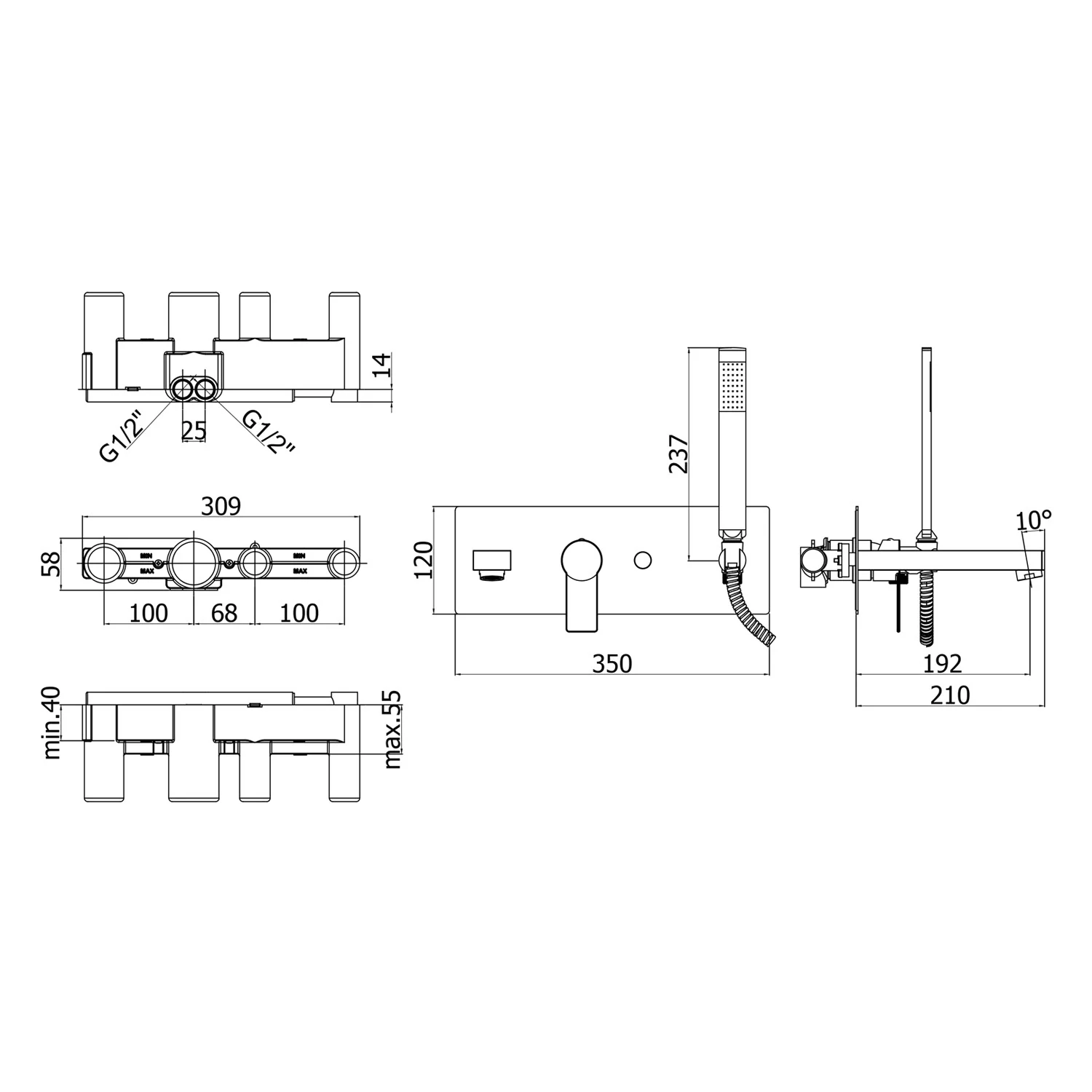 pianura Giulia Badewannenmodul Unterputz inkl. Grundkörper und Brausegarnitur Bild 5
