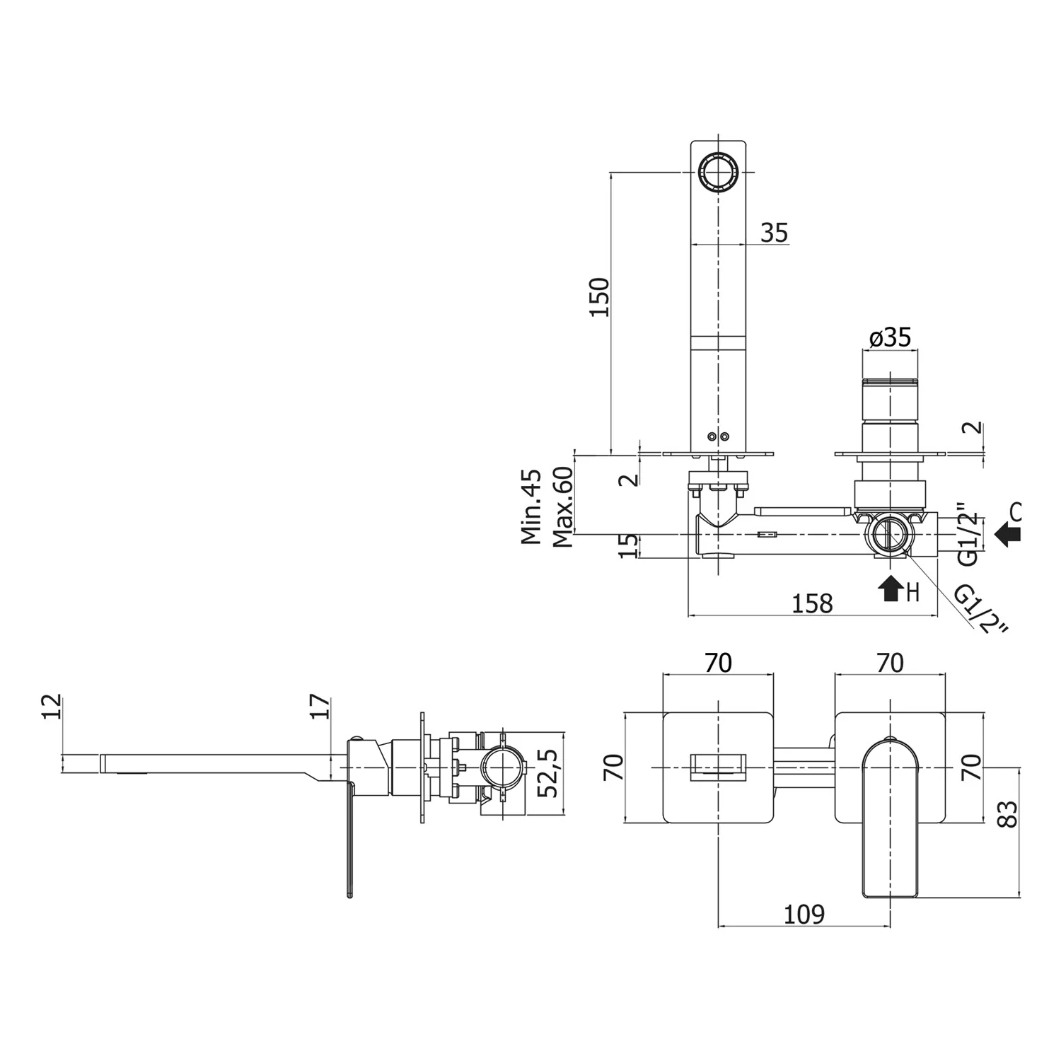 pianura Giulia Waschtisch-Wandarmatur 15 cm inkl. Grundkörper, wassersparend Bild 2