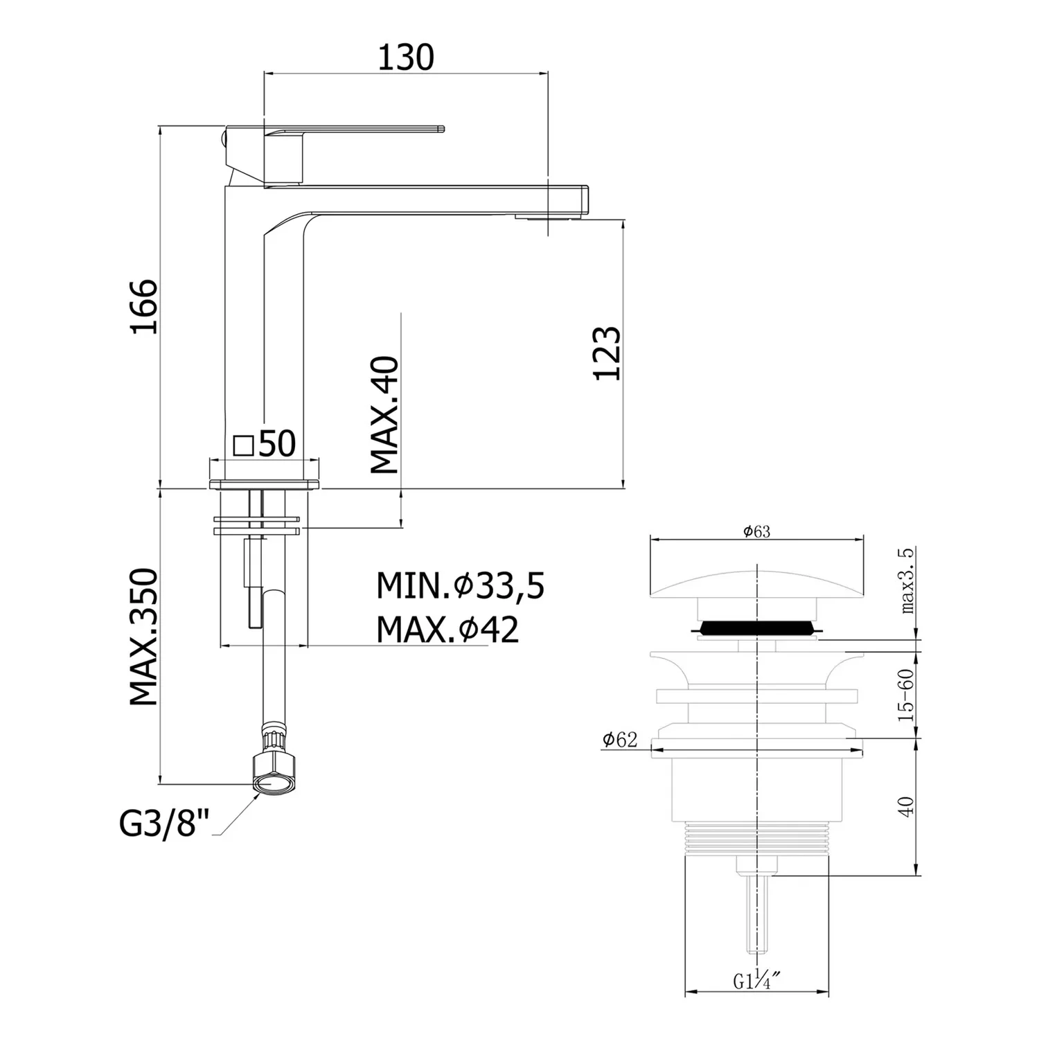 pianura Giulia Waschtisch-Einhebelmischer, wassersparend inkl. Pop Up Ablaufventil Bild 5