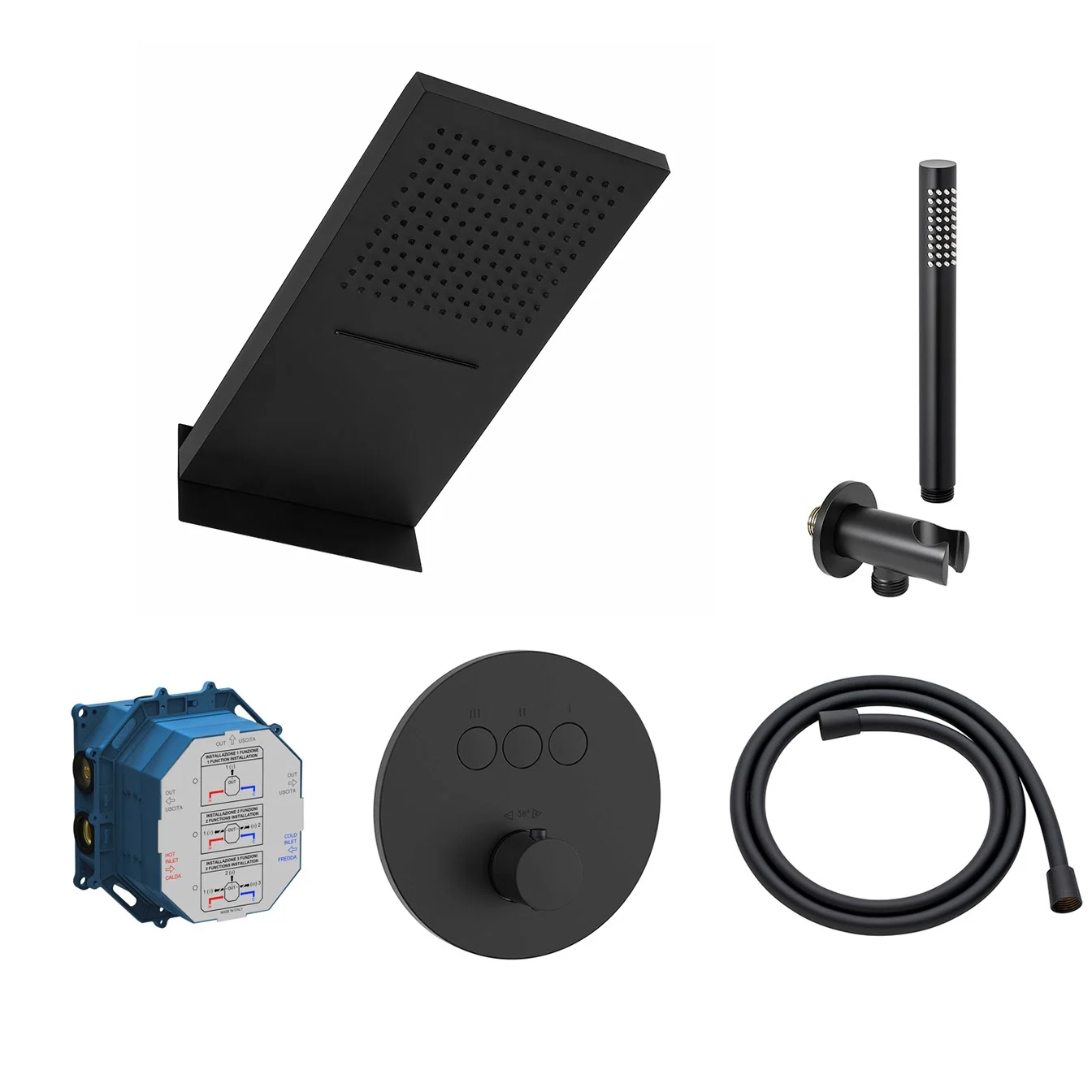 pianura Stella Duschsystem Unterputz mit Smart Push Thermostat für 3 Verbraucher