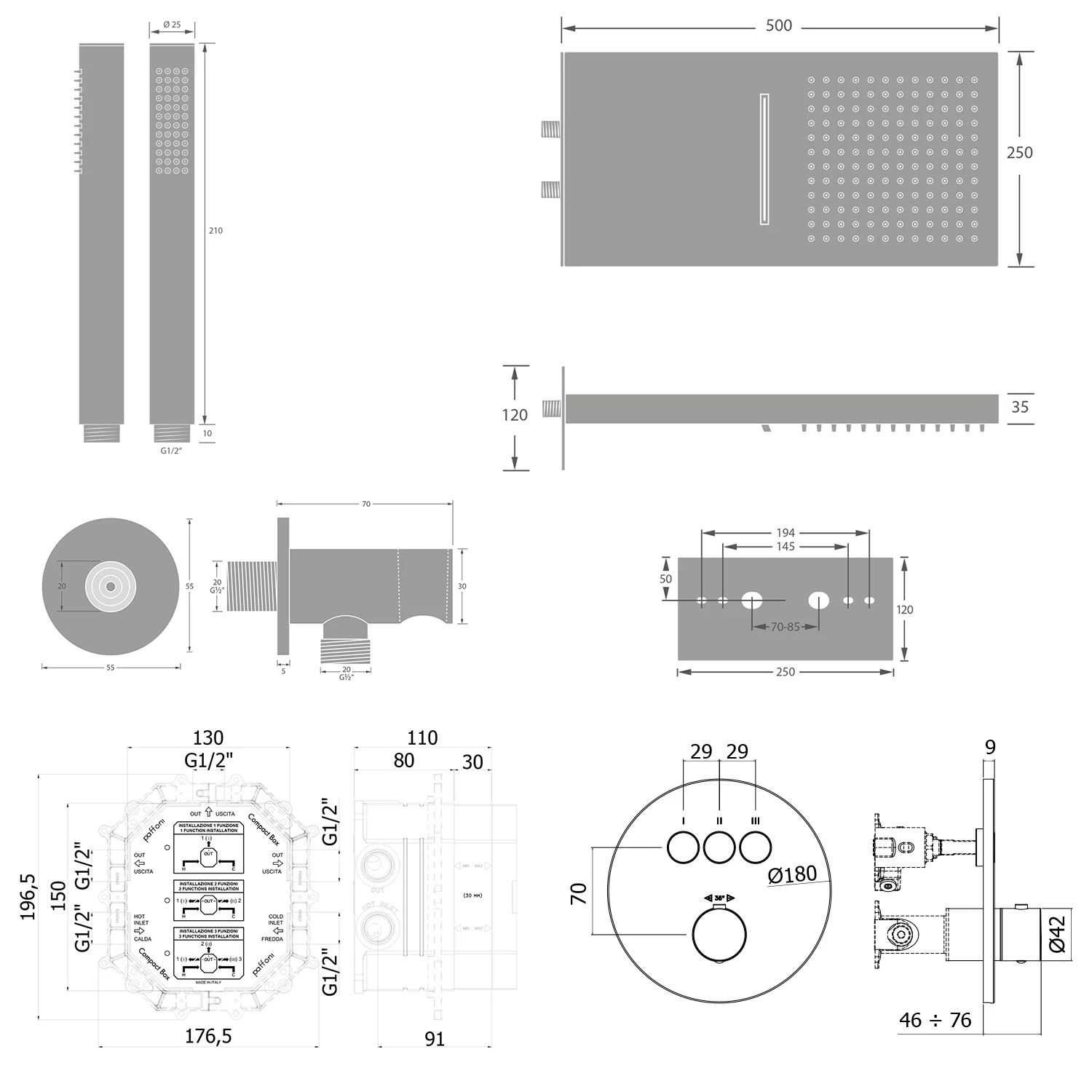 pianura Stella Duschsystem Unterputz mit Smart Push Thermostat für 3 Verbraucher Bild 2