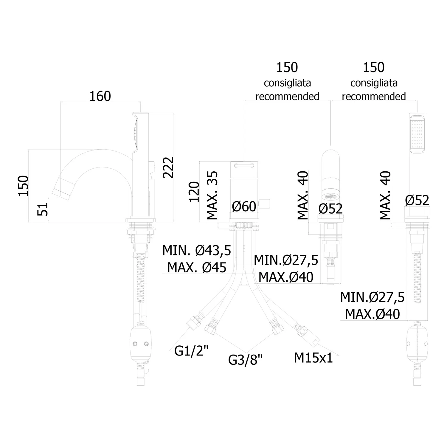 pianura Stella Dreiloch-Wannenrand-Einhebelmischer mit erhöhter Durchflussleistung Bild 5