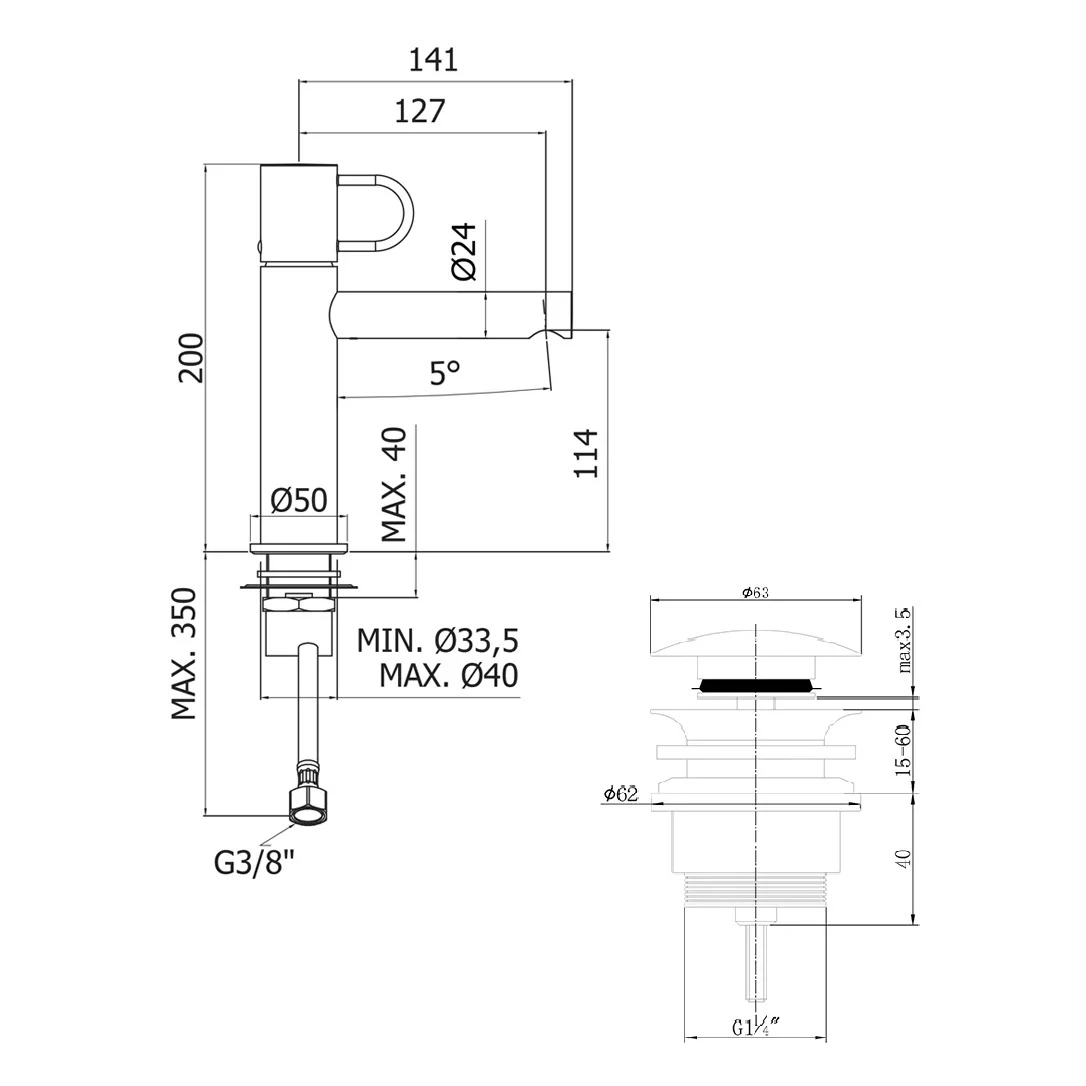 pianura Stella Waschtisch-Einhebelmischer, wassersparend inkl. Pop Up Ablaufventil Bild 2