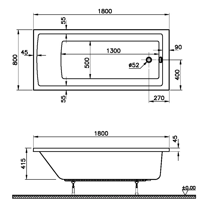 pianura Gina Solo-Badewanne 180 x 80 cm Bild 5