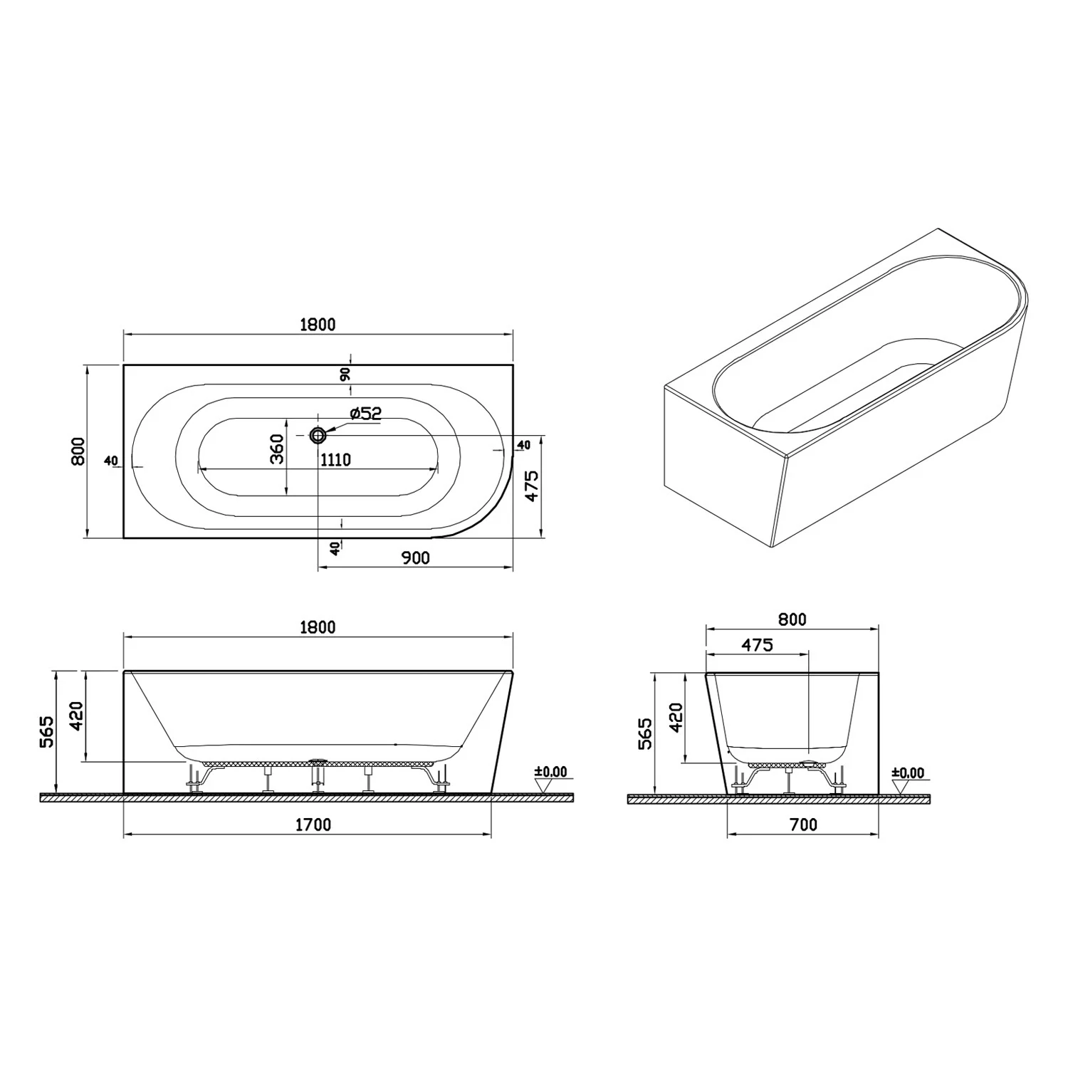 pianura Valentina Eckbadewanne 180 x 80 cm Ecke links Bild 5