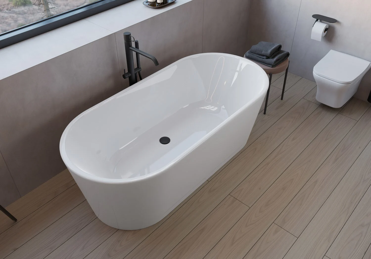 pianura Valentina Badewanne oval freistehend 160 x 75 cm mit Schürze und verdecktem Überlauf Bild 4