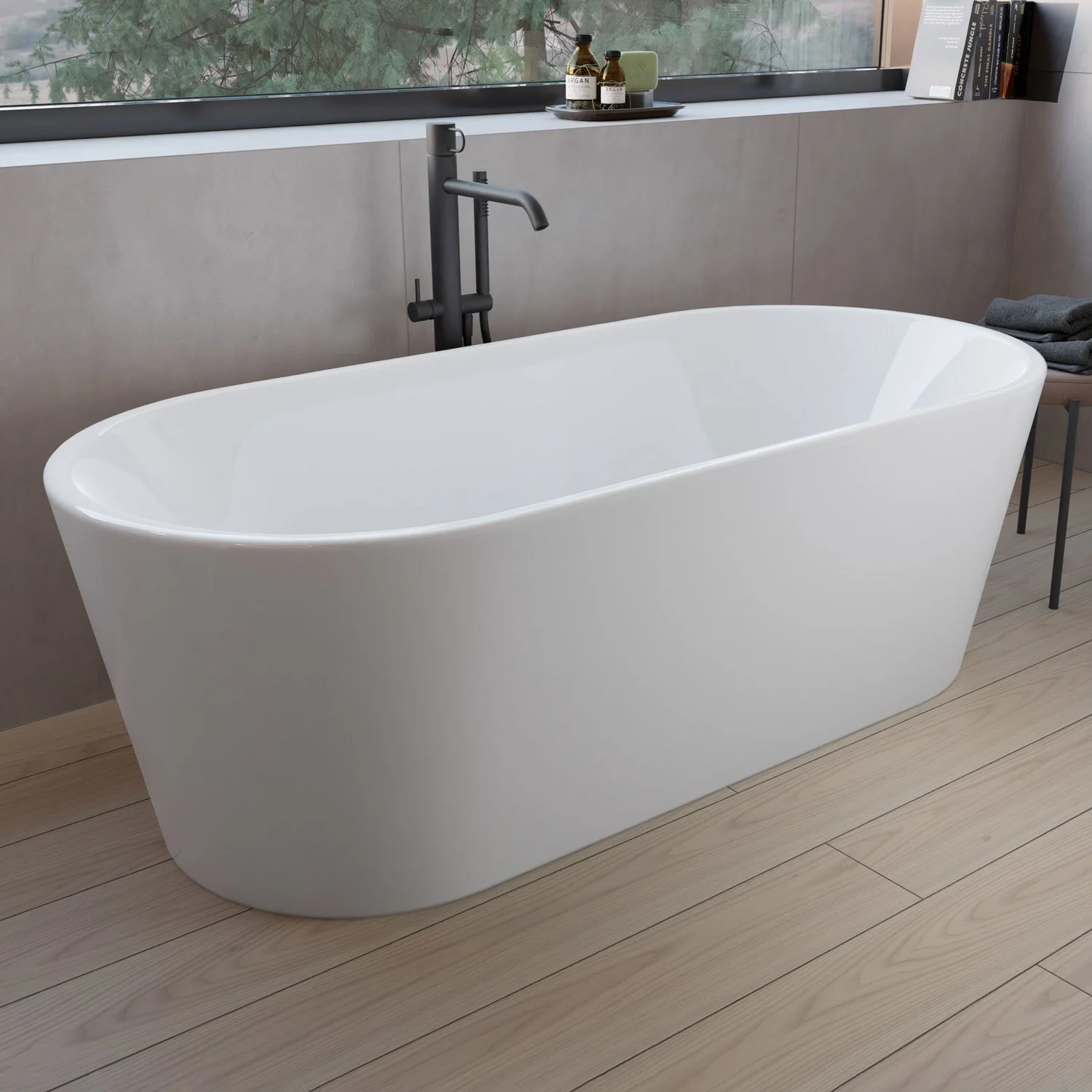 pianura Valentina Badewanne oval freistehend 170 x 80 cm mit Schürze und verdecktem Überlauf