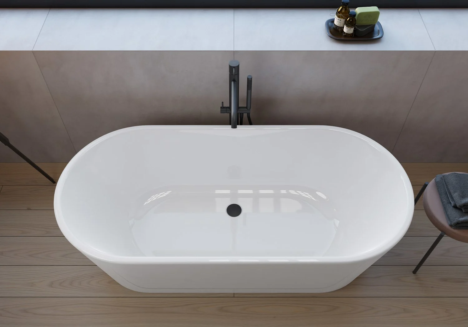pianura Valentina Badewanne oval freistehend 180 x 80 cm mit Schürze und verdecktem Überlauf Bild 3