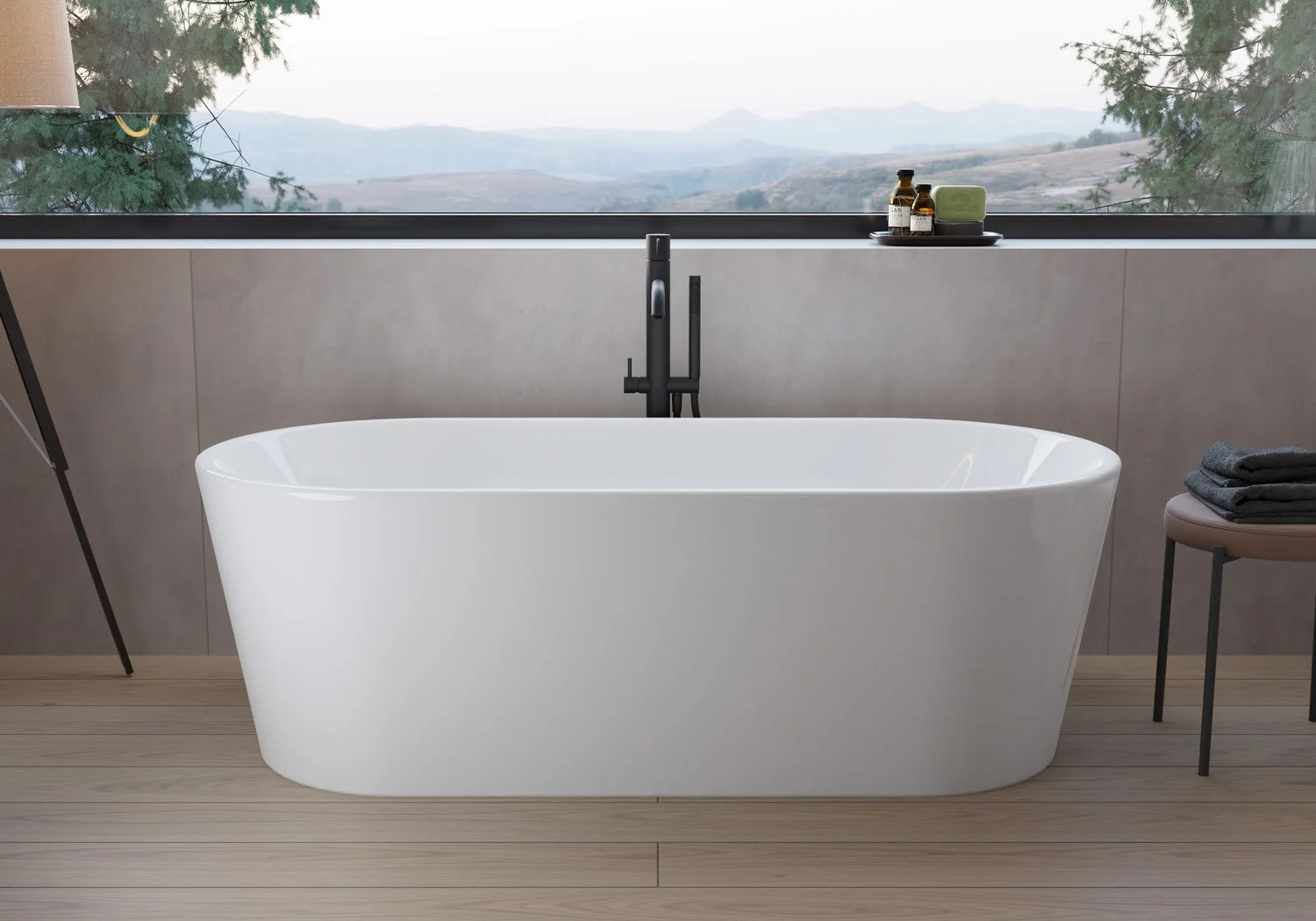 pianura Valentina Badewanne oval freistehend 180 x 80 cm mit Schürze und verdecktem Überlauf Bild 6