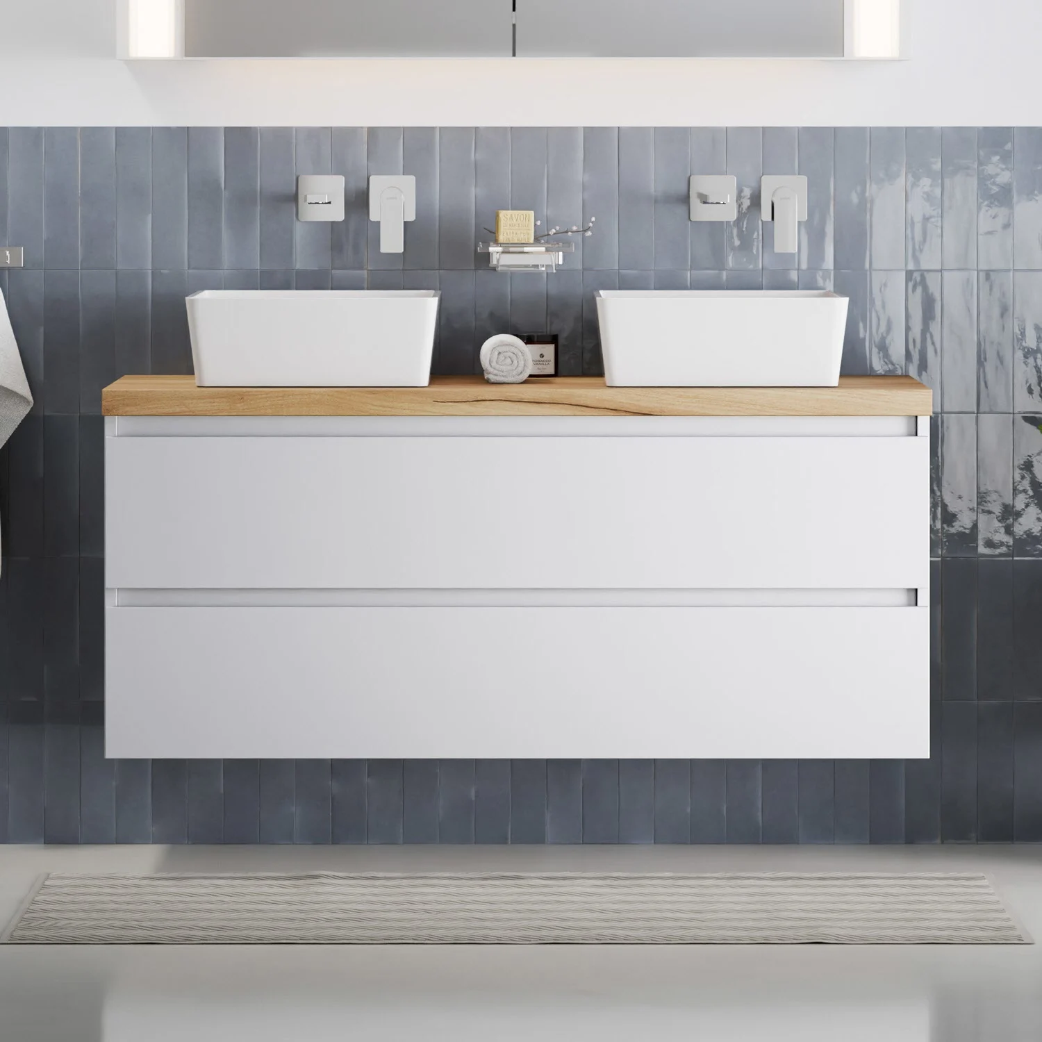 pianura Stella Waschtischunterschrank 120,5 cm mit Doppel-Aufsatzwaschtisch Sole