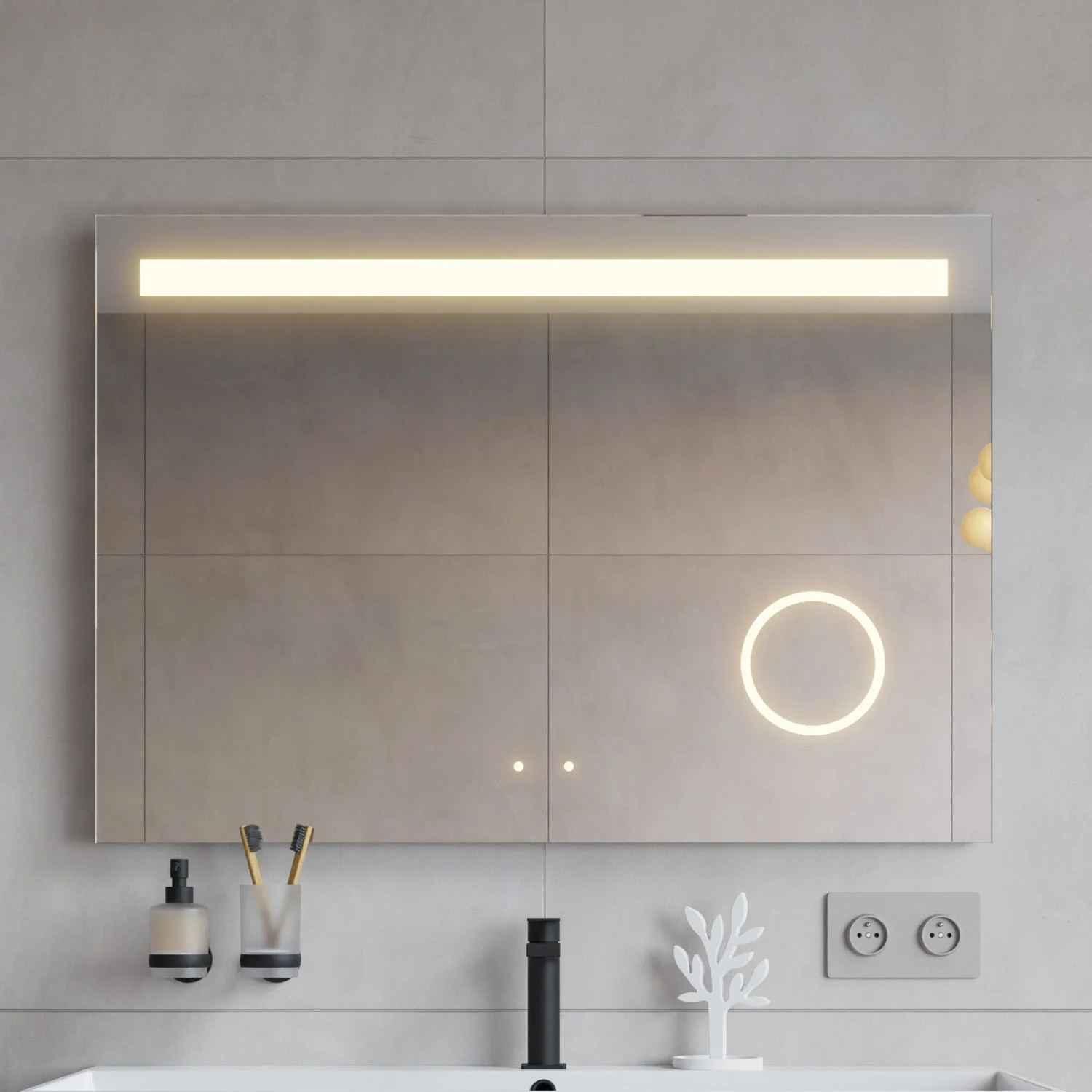 pianura Mia LED-Badspiegel 100 x 70 cm mit Spiegelheizung und stilvollem Lichtdesign