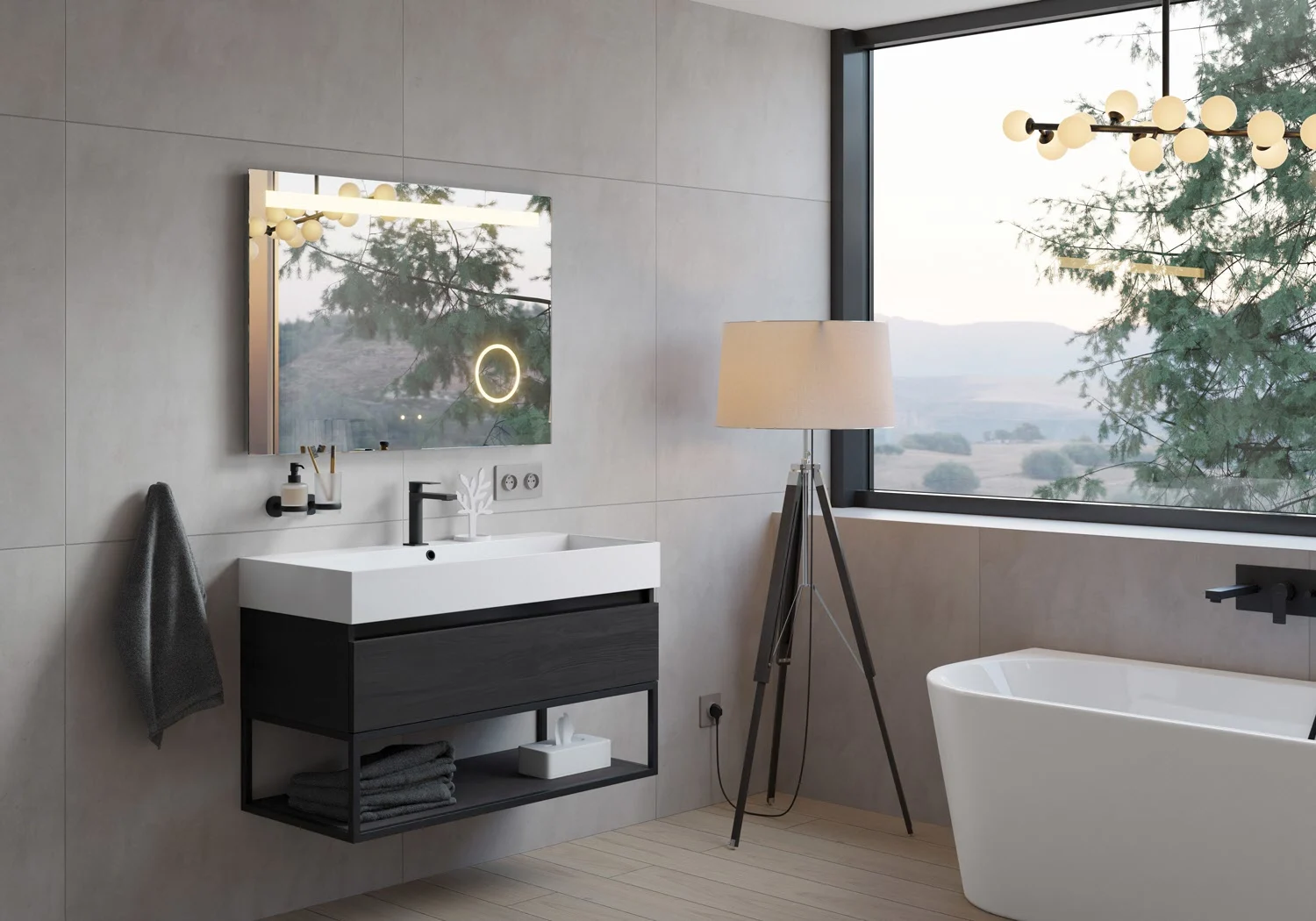 pianura Mia LED-Badspiegel 100 x 70 cm mit Spiegelheizung und stilvollem Lichtdesign Bild 3