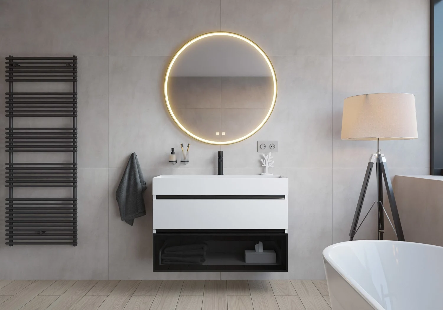 pianura Mia LED-Badspiegel 100 cm in Schwarz mit Spiegelheizung Bild 3