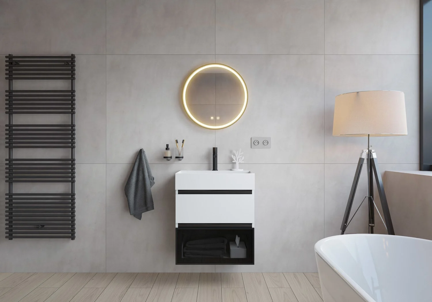 pianura Mia LED-Badspiegel mit Spiegelheizung in Schwarz, 60 cm Bild 3