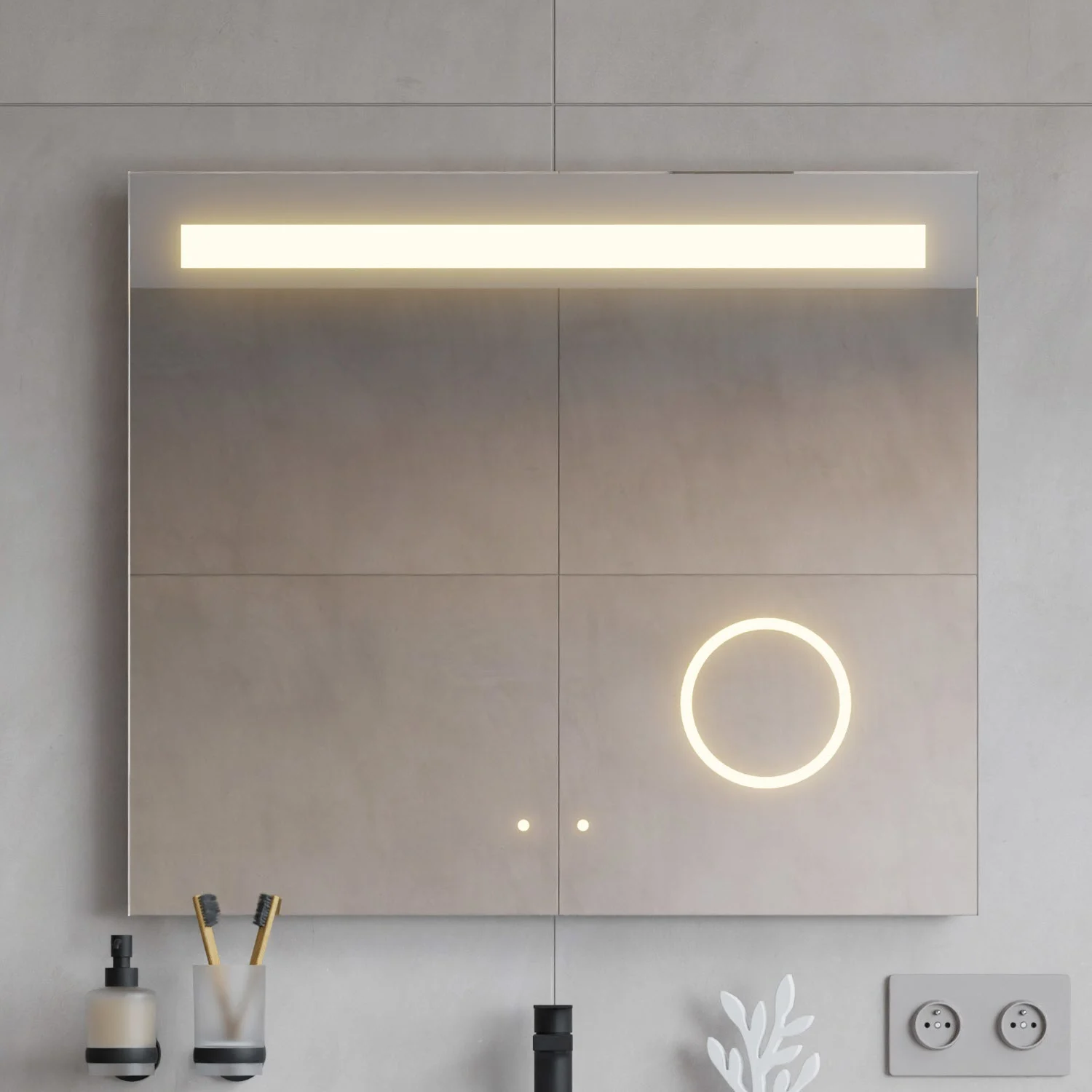 pianura Mia LED Badspiegel 80 x 70 cm mit Spiegelheizung und Beleuchtung