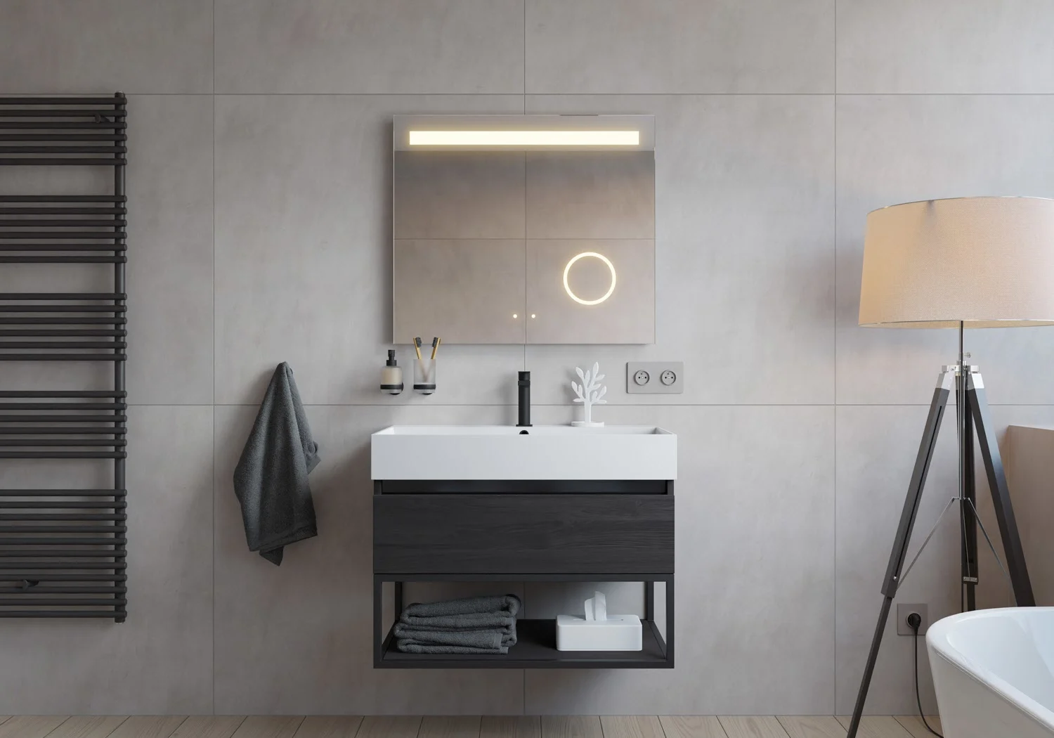 pianura Mia LED Badspiegel 80 x 70 cm mit Spiegelheizung und Beleuchtung Bild 3