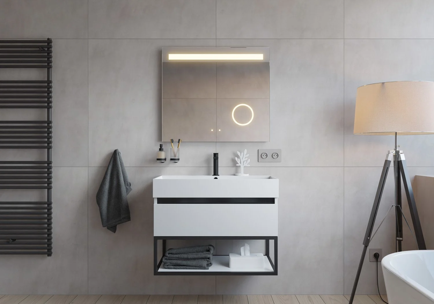 pianura Mia LED Badspiegel 80 x 70 cm mit Spiegelheizung und Beleuchtung Bild 4