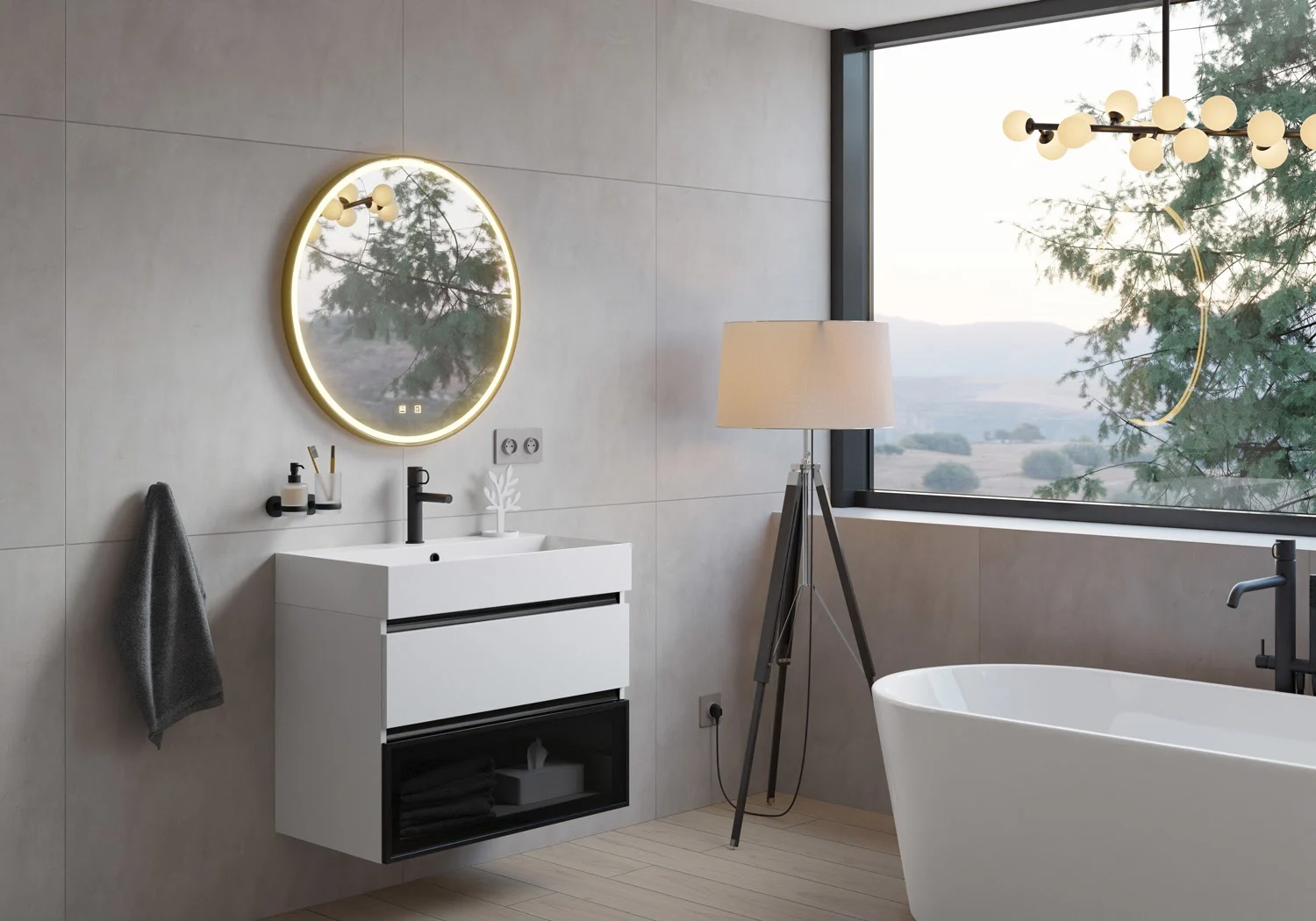 pianura Mia LED-Badspiegel 80 cm in Schwarz mit Spiegelheizung für behagliches Licht im Bad Bild 4