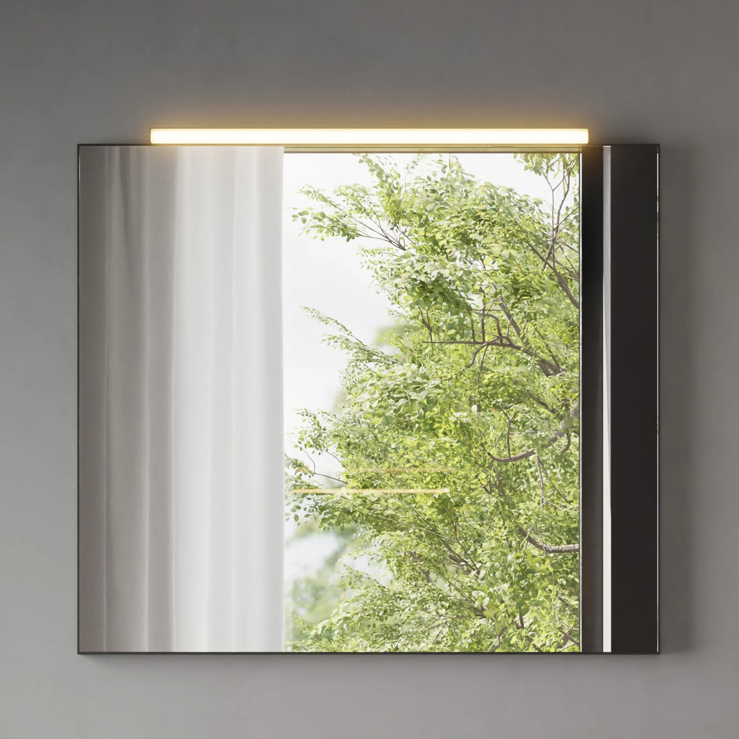 pianura Mia LED-Badspiegel in Schwarz mit den Maßen 80 x 70 cm