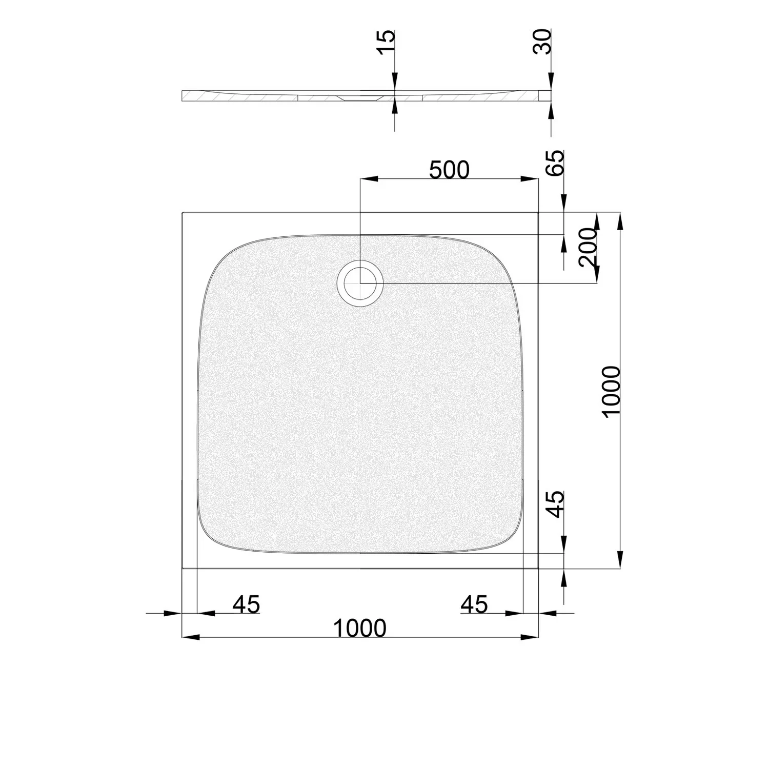 pianura Emilia mineral Duschwanne 100 x 100 x 3 cm mit Antirutsch Bild 4
