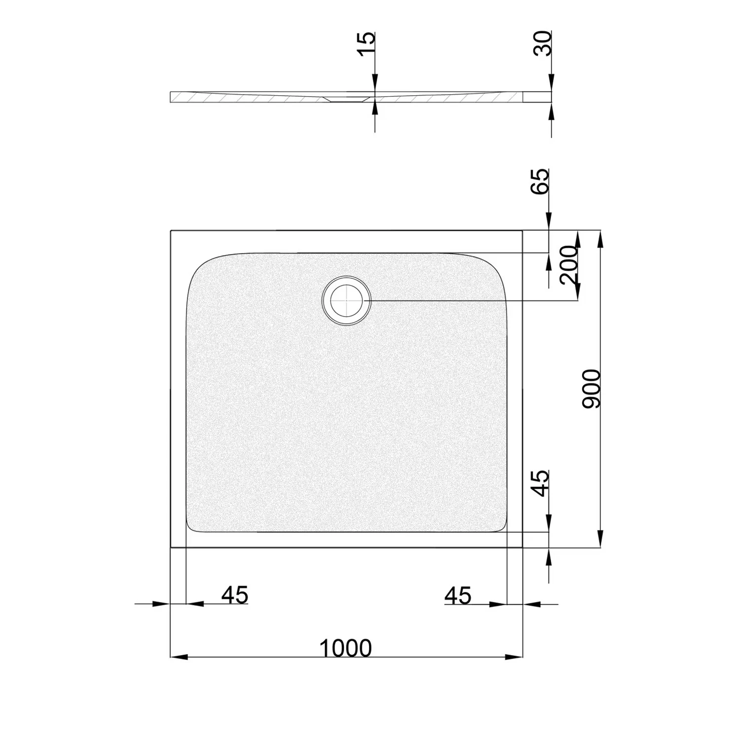 pianura Emilia mineral Duschwanne 100 x 90 x 3 cm mit Antirutsch Bild 3