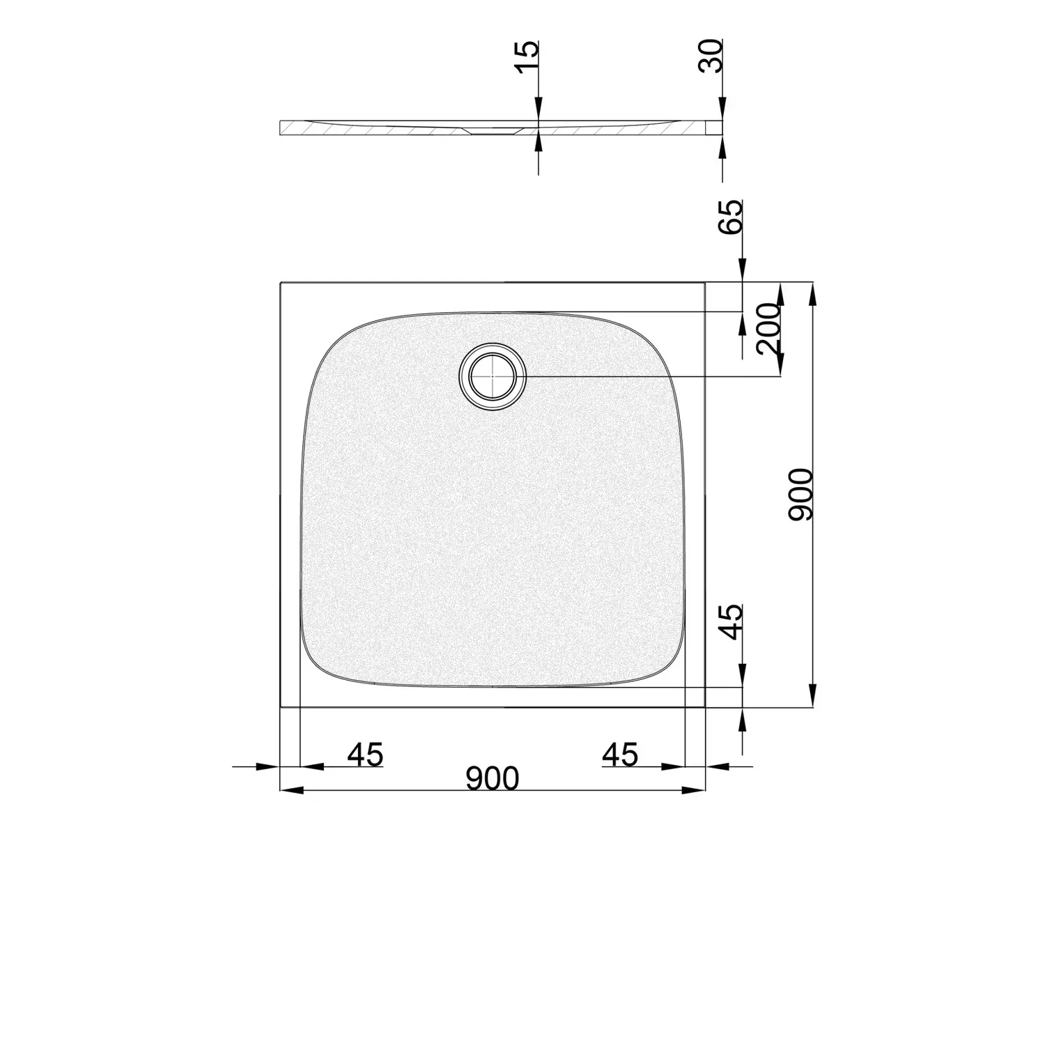 pianura Emilia mineral Duschwanne 90 x 90 x 3 cm mit Antirutsch Bild 4