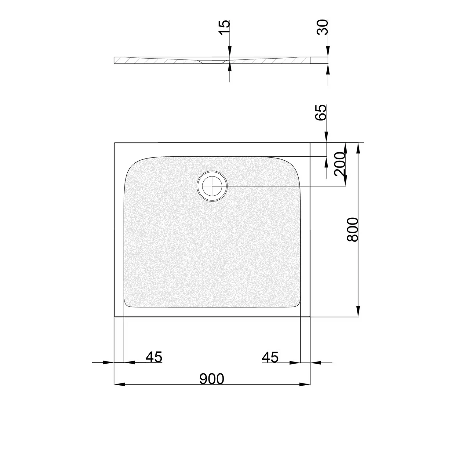 pianura Emilia mineral Duschwanne 90 x 80 x 3 cm mit Antirutsch Bild 3