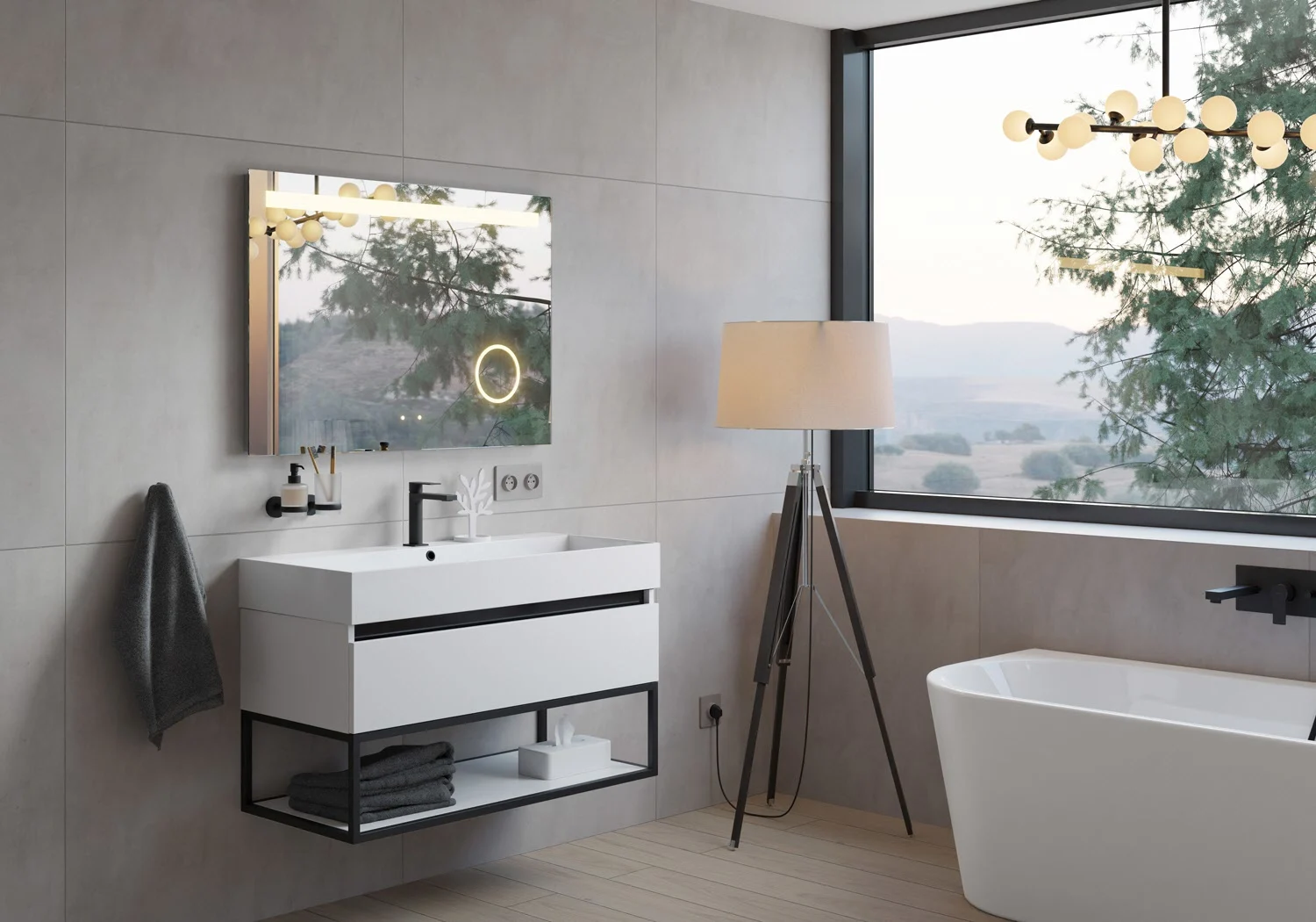 pianura Giulia Badmöbel Set 101 cm mit LED-Lichtspiegel, mit 1 Hahnloch Bild 5
