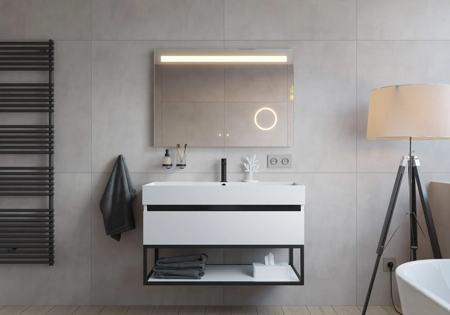 pianura Giulia Badmöbel Set 101 cm mit LED-Lichtspiegel, mit 1 Hahnloch Bild 6