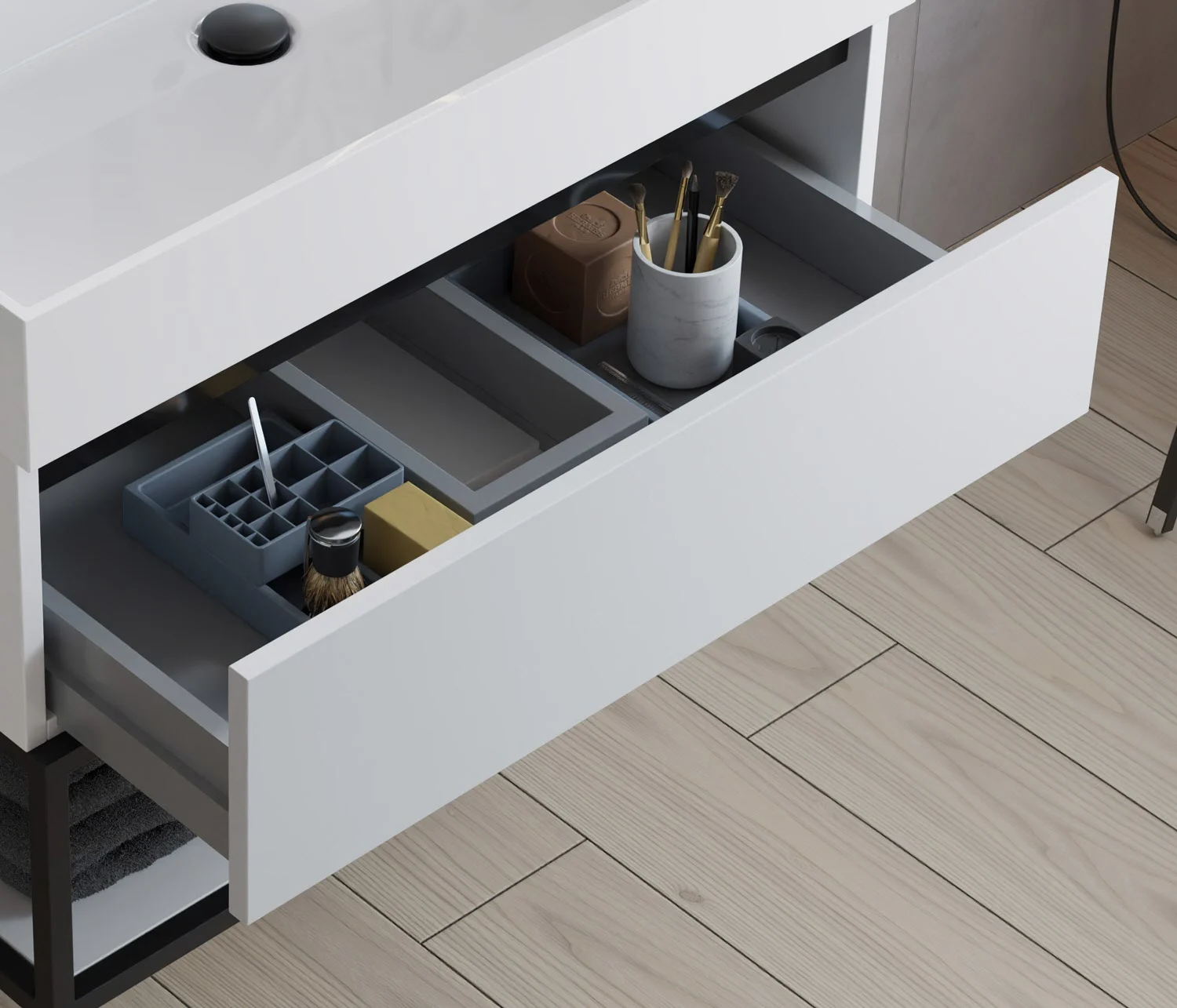 pianura Giulia Badmöbel Set 61 cm mit LED-Lichtspiegel, mit 1 Hahnloch Bild 2