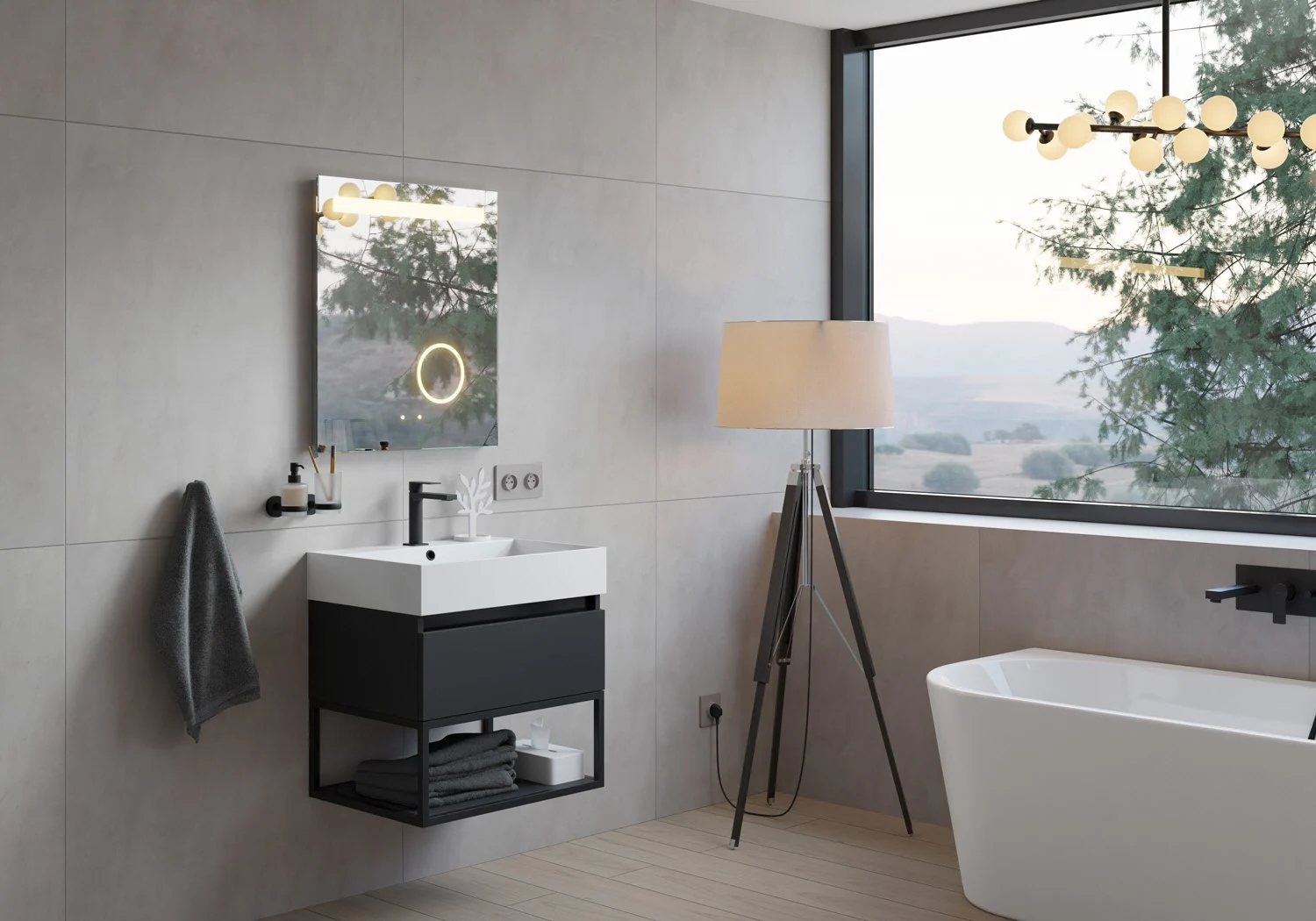 pianura Giulia Badmöbel Set 61 cm mit LED-Lichtspiegel, mit 1 Hahnloch Bild 5