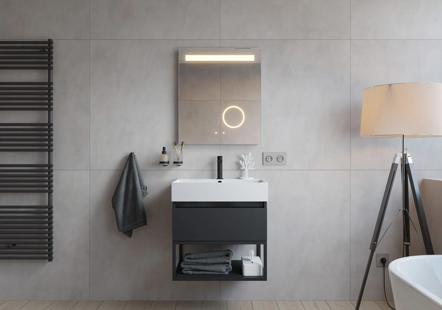 pianura Giulia Badmöbel Set 61 cm mit LED-Lichtspiegel, mit 1 Hahnloch Bild 6