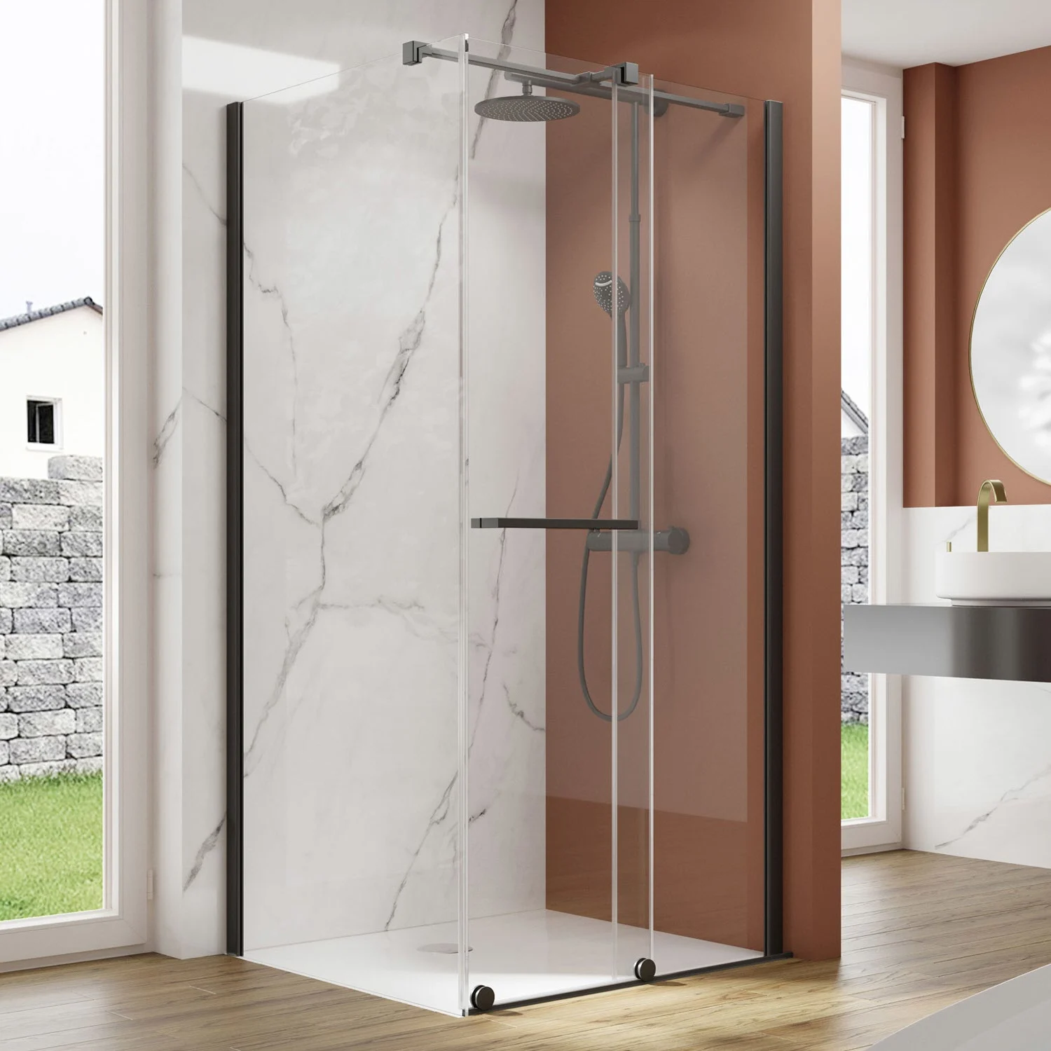 pianura Isabella Schiebetür mit Seitenwand 120 x 90 cm, Türanschlag rechts