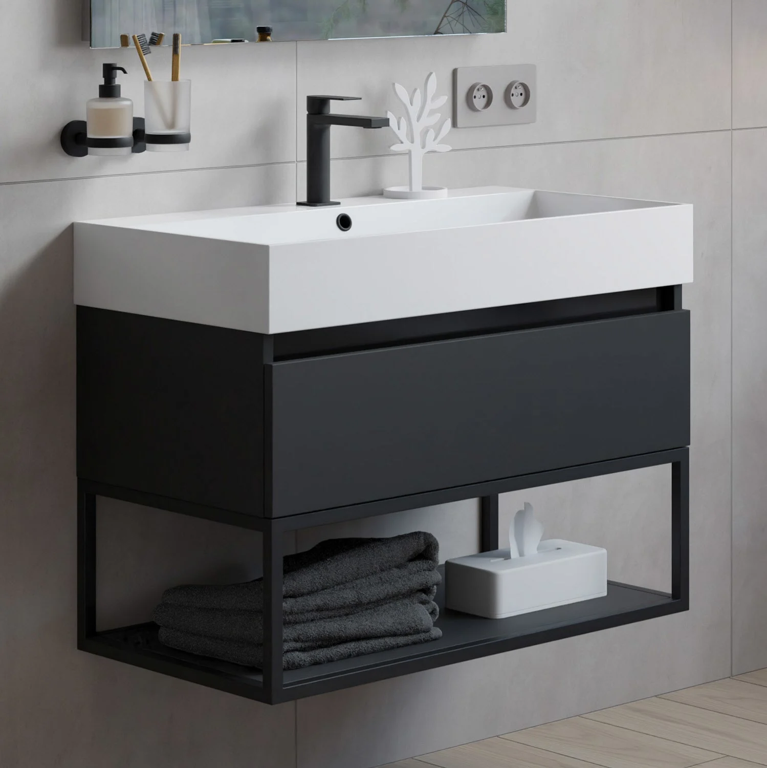 pianura Giulia Waschtisch mit Unterschrank 80 cm, mit 1 Hahnloch