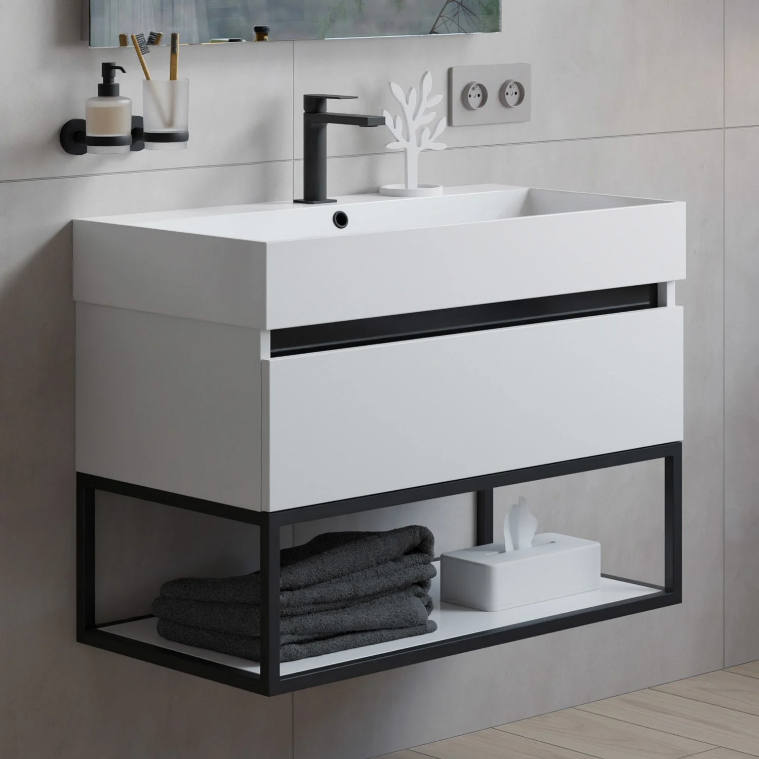 pianura Giulia Waschtisch mit Unterschrank 80 cm, mit 1 Hahnloch