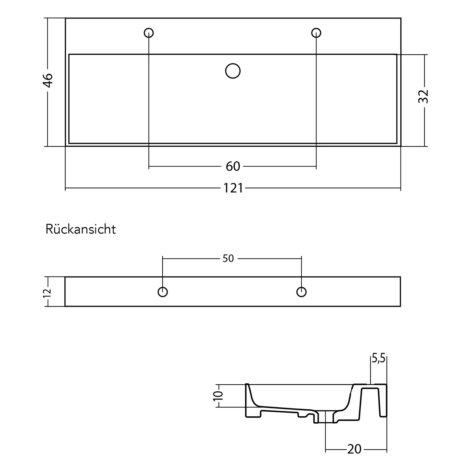 pianura Stella Waschtisch mit Unterschrank 121 cm, mit 2 Hahnlöchern Bild 6