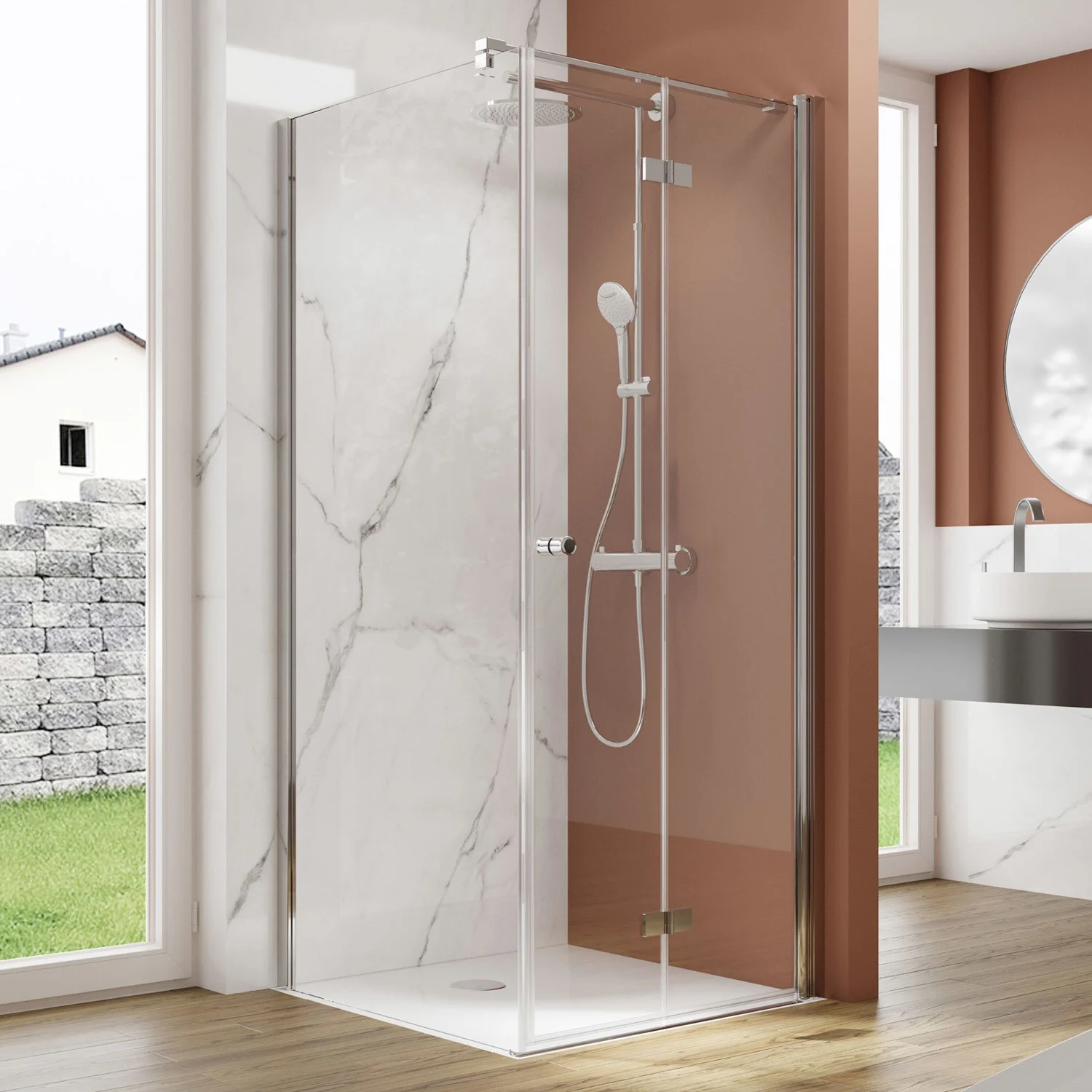 pianura Viola Drehfalttür mit Seitenwand 100 x 80 cm, Türanschlag rechts