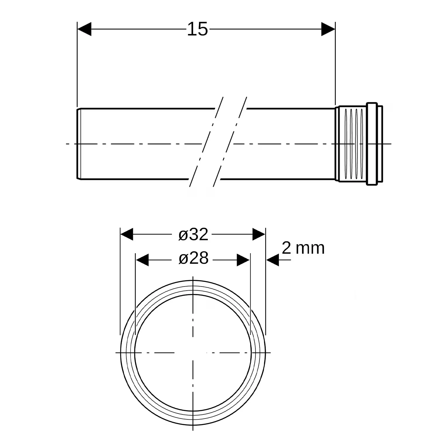 Rura Geberit Silent-PP z mufą: średnica = 32 mm, długość = 15 cm Zdjęcie 2