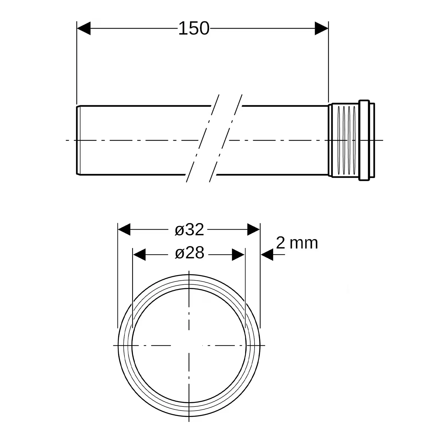 Rura Geberit Silent-PP z mufą: średnica = 32 mm, długość = 150 cm Zdjęcie 2