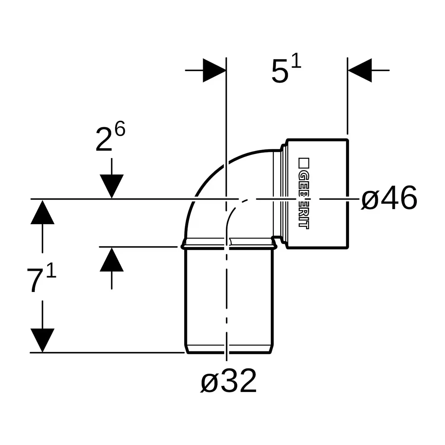 Kolanko przyłączeniowe Geberit Silent-PP 90°: d=32 mm, d1=46 mm Zdjęcie 2