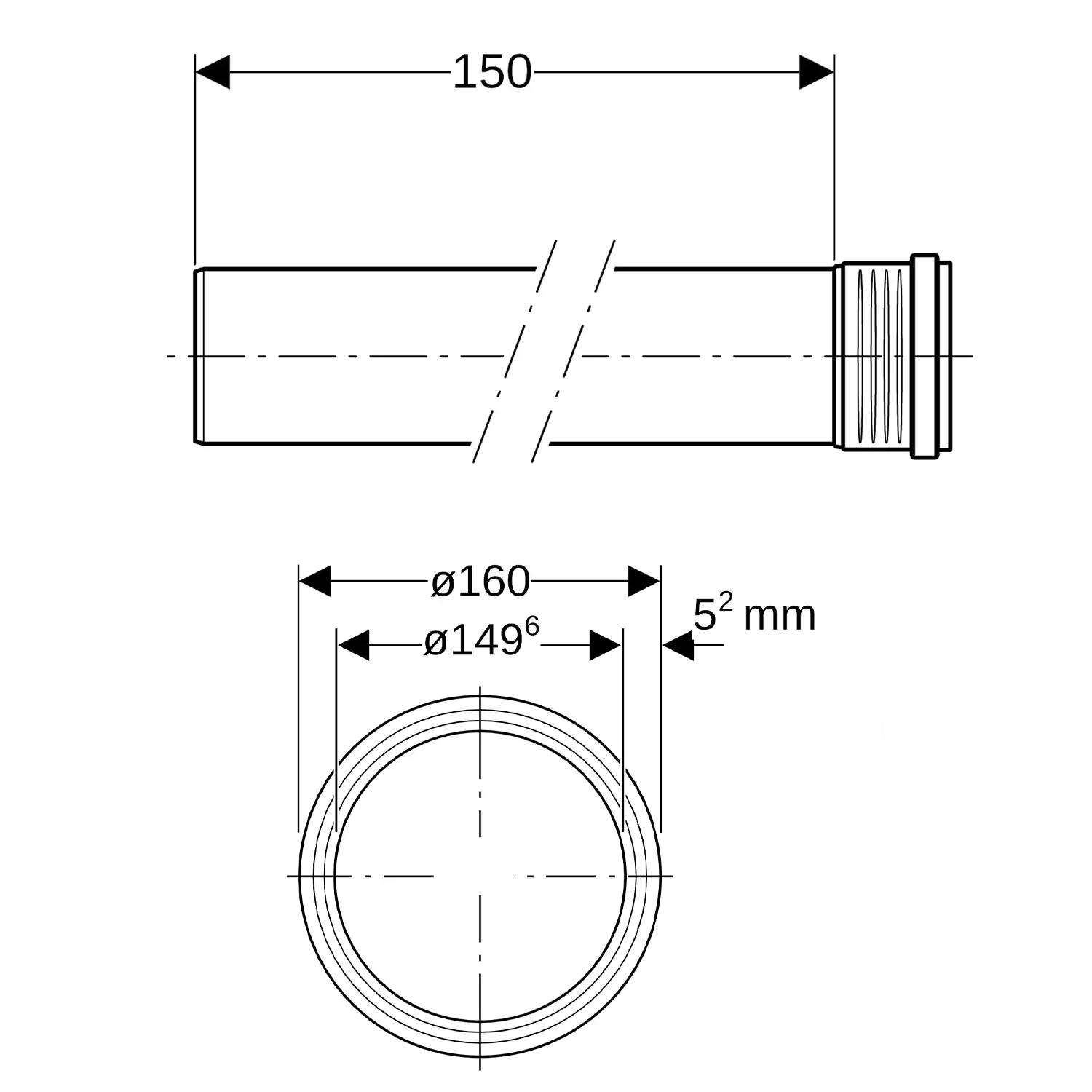 Rura Geberit Silent-PP z mufą: średnica = 160 mm, długość = 150 cm Zdjęcie 2