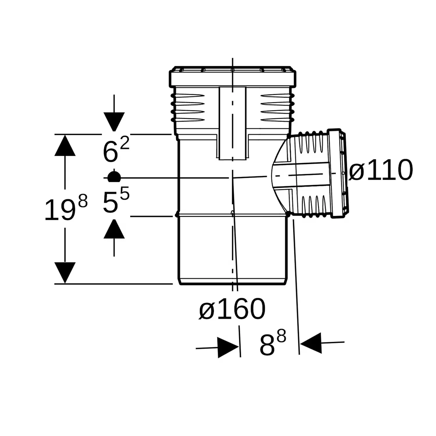 Odgałęzienie Geberit Silent-PP 87,5°: d=160 mm, d1=110 mm Zdjęcie 2