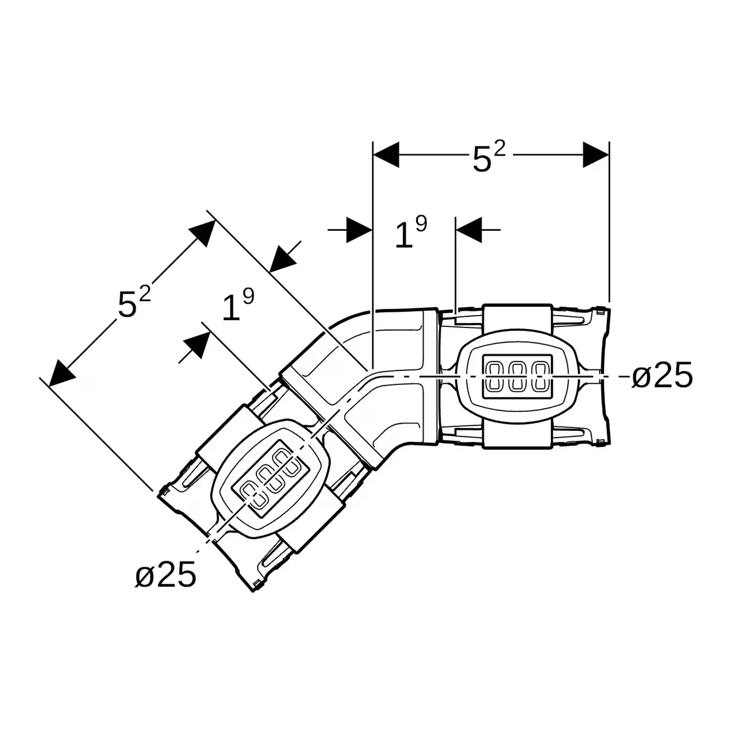 Kolanko Geberit FlowFit: 45°, materiał = PPSU, d = 25 mm Zdjęcie 2