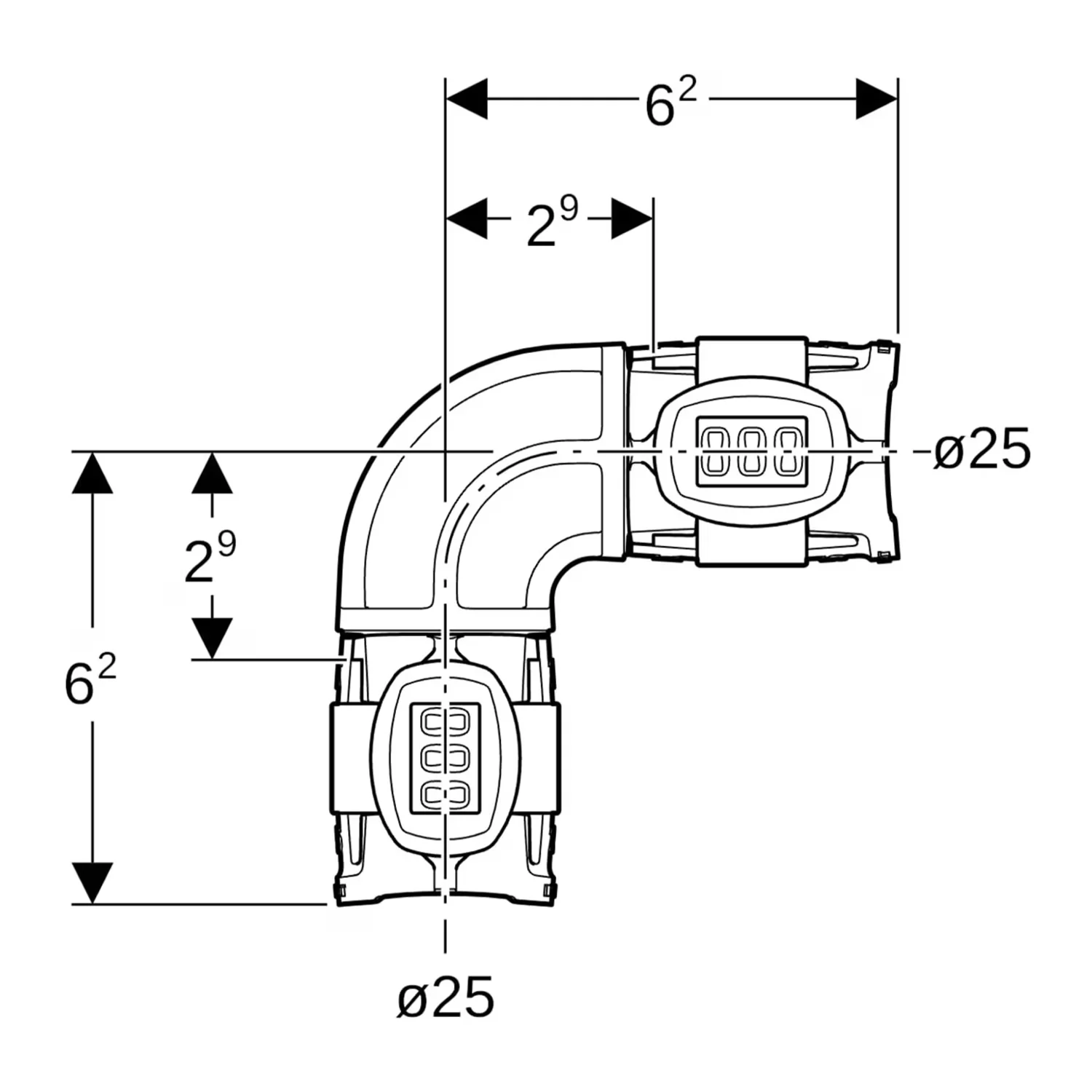 Kolanko Geberit FlowFit: 90°, materiał = PPSU, d = 25 mm Zdjęcie 2