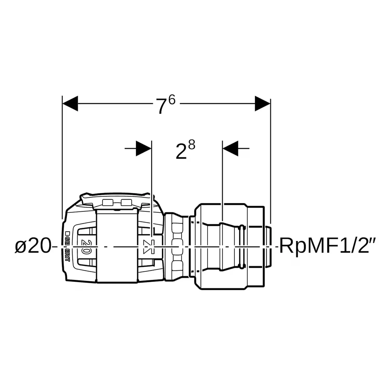 Złącze przejściowe Geberit FlowFit z systemem MasterFix: materiał = PPSU, średnica = 20 mm, RpMF = 1/2″ Zdjęcie 2