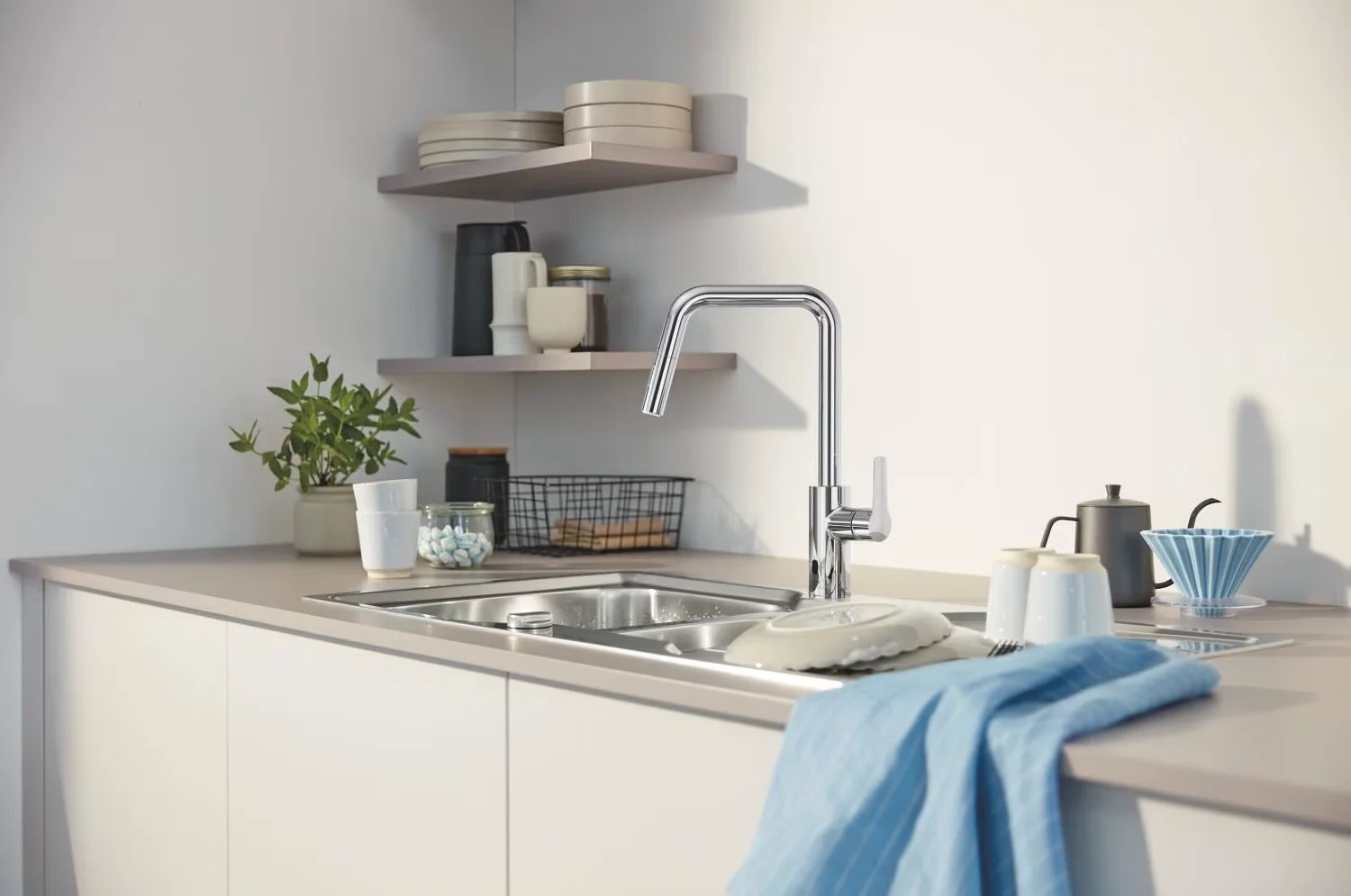 Bateria kuchenna w nowoczesnej kuchni, Grohe