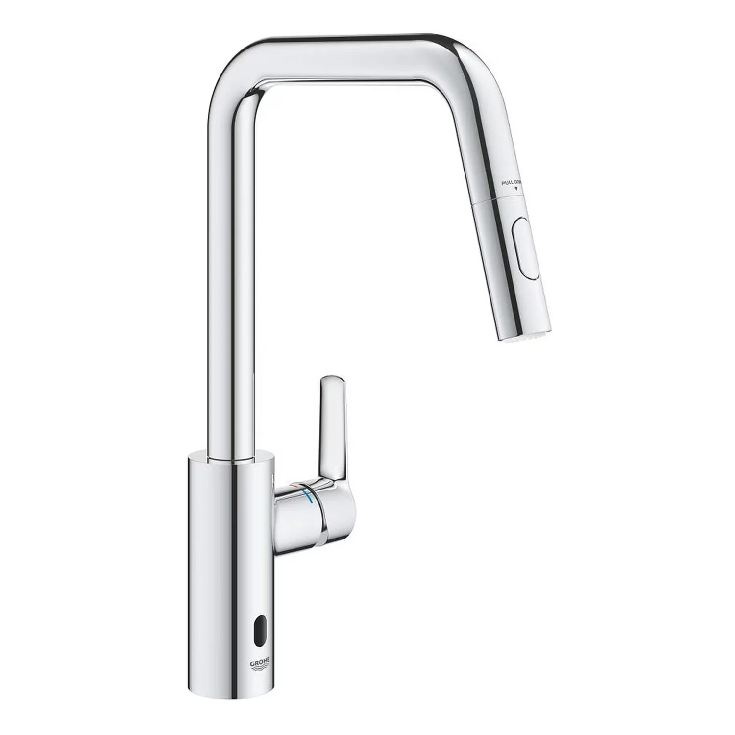 Chromowana bateria kuchenna w widoku bocznym, Grohe
